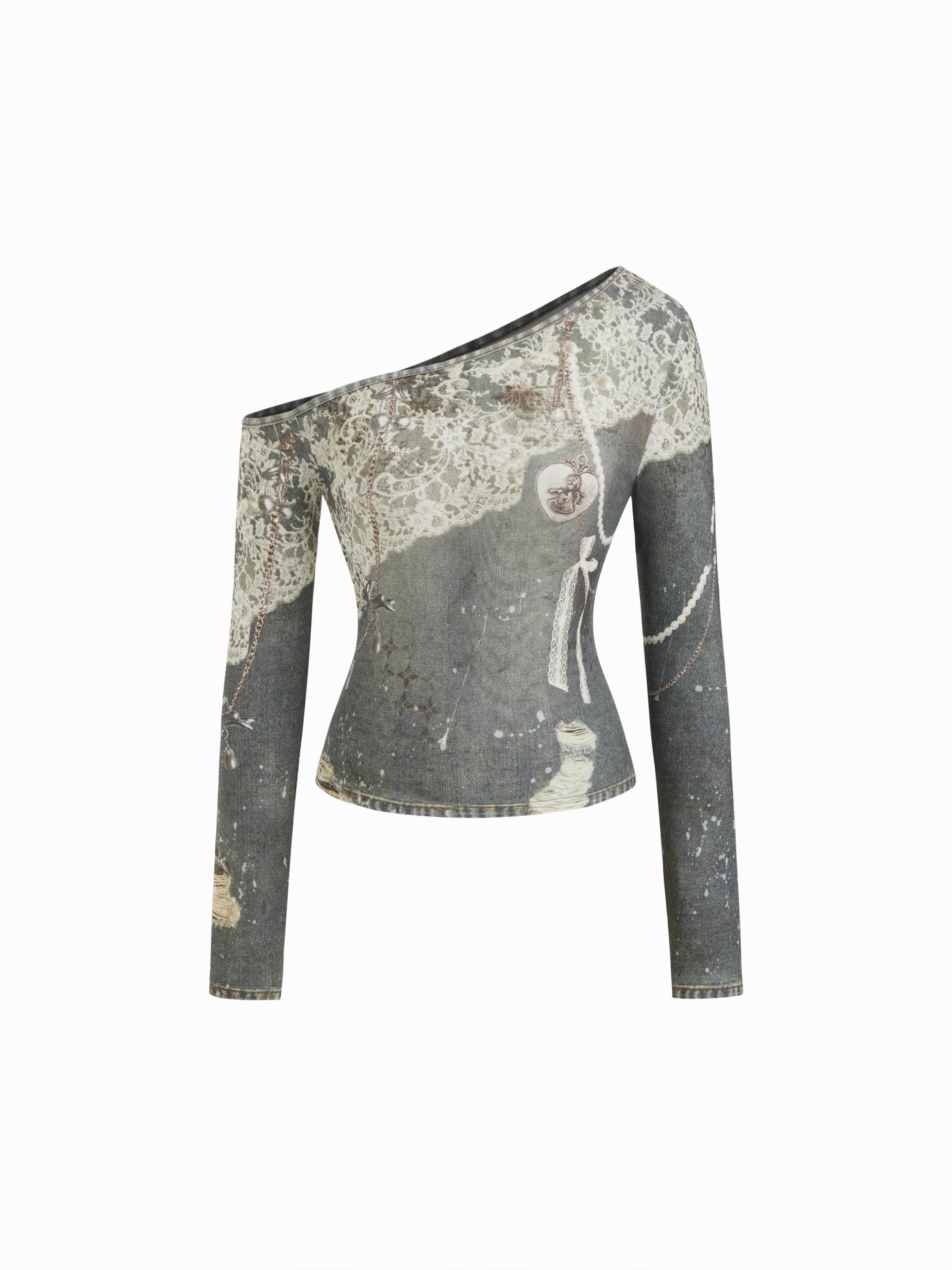 Asymmetrical Neck Conversational Top by CIDER
