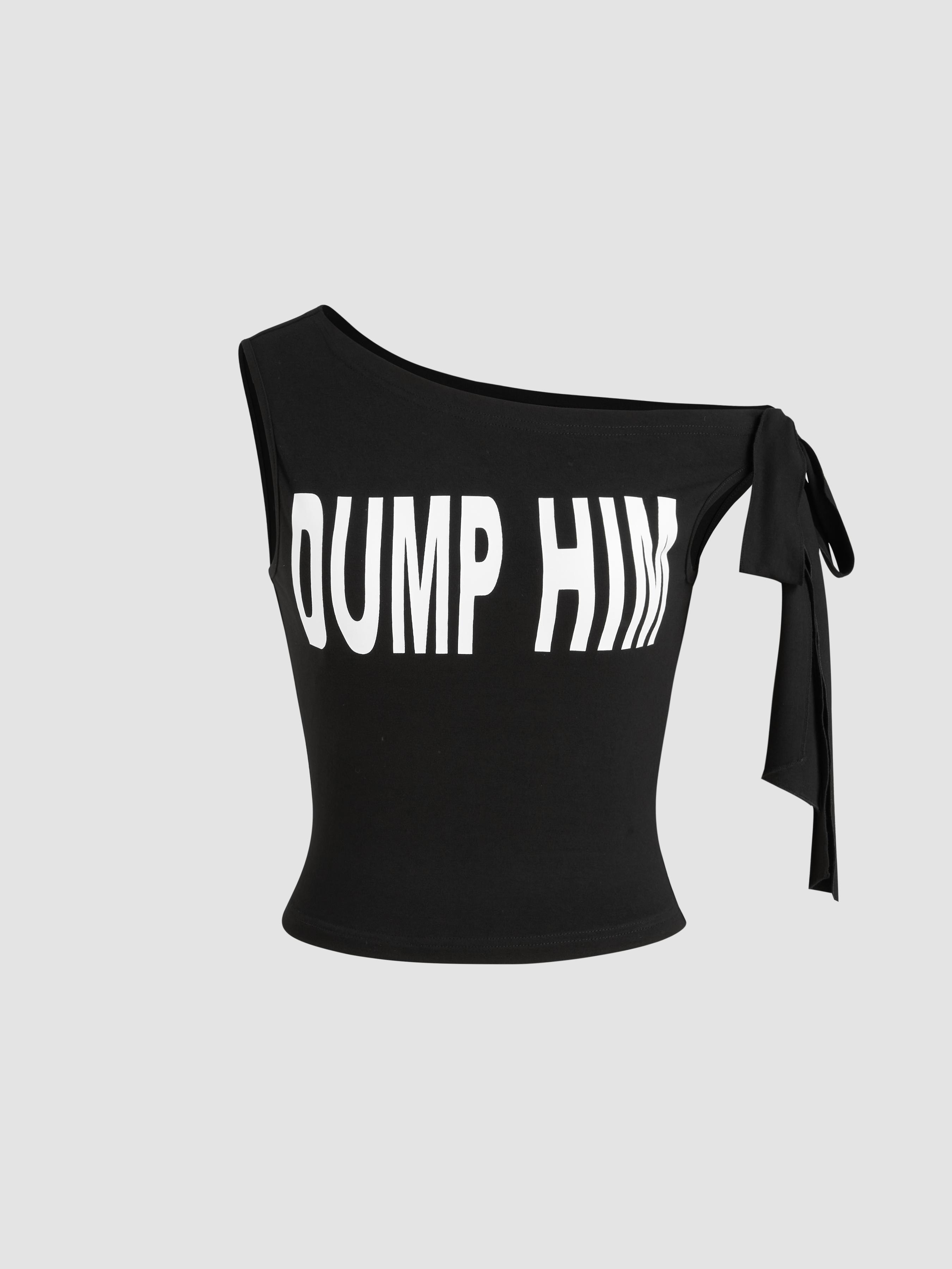 Asymmetrical Neck DUMP HIM Graphic Bowknot Top by CIDER