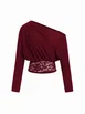 Asymmetrical Neck Dolman Sleeve Lace Trim Top by CIDER