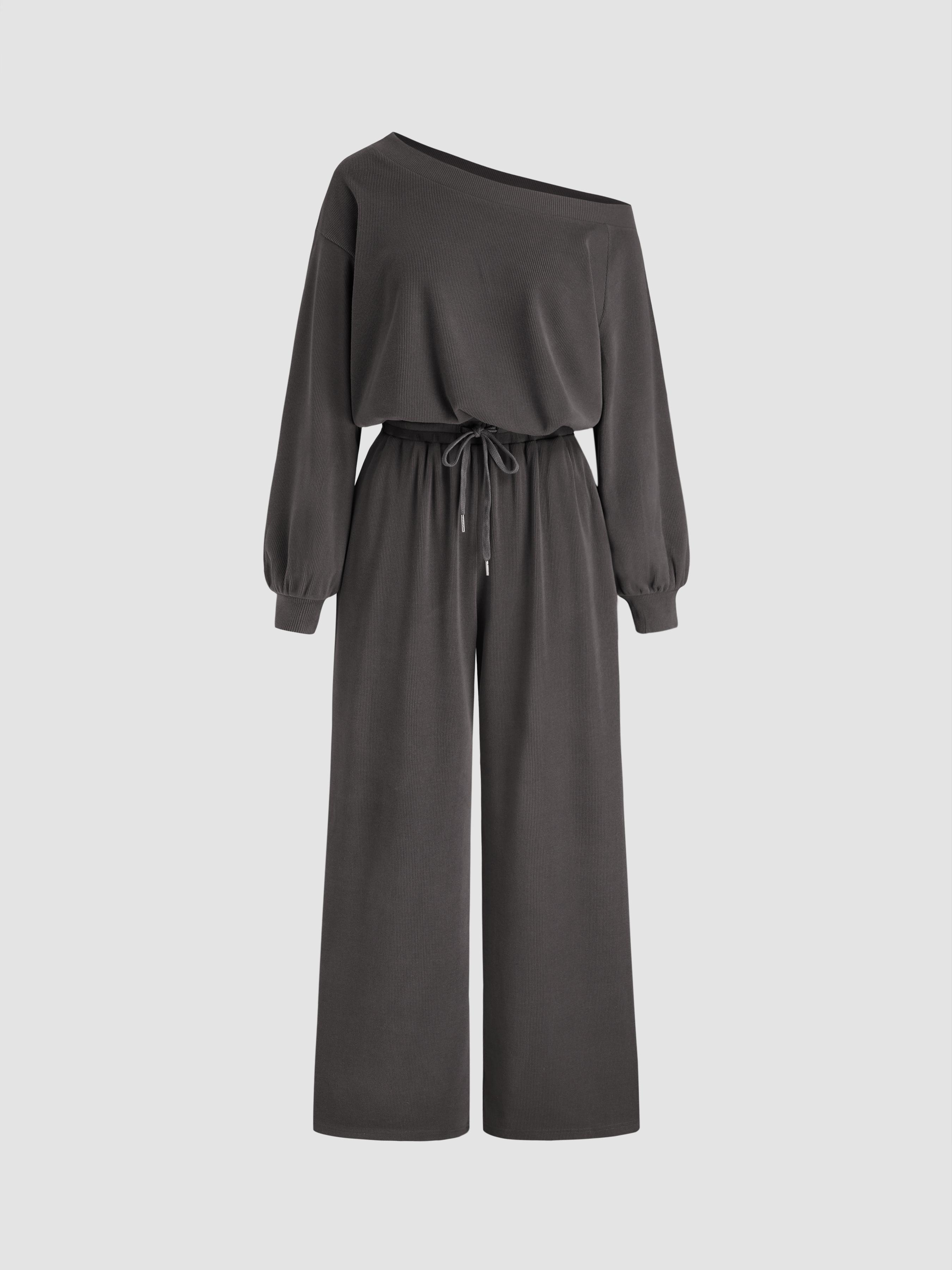 Asymmetrical Neck Drawstring Oversized Jumpsuit by CIDER