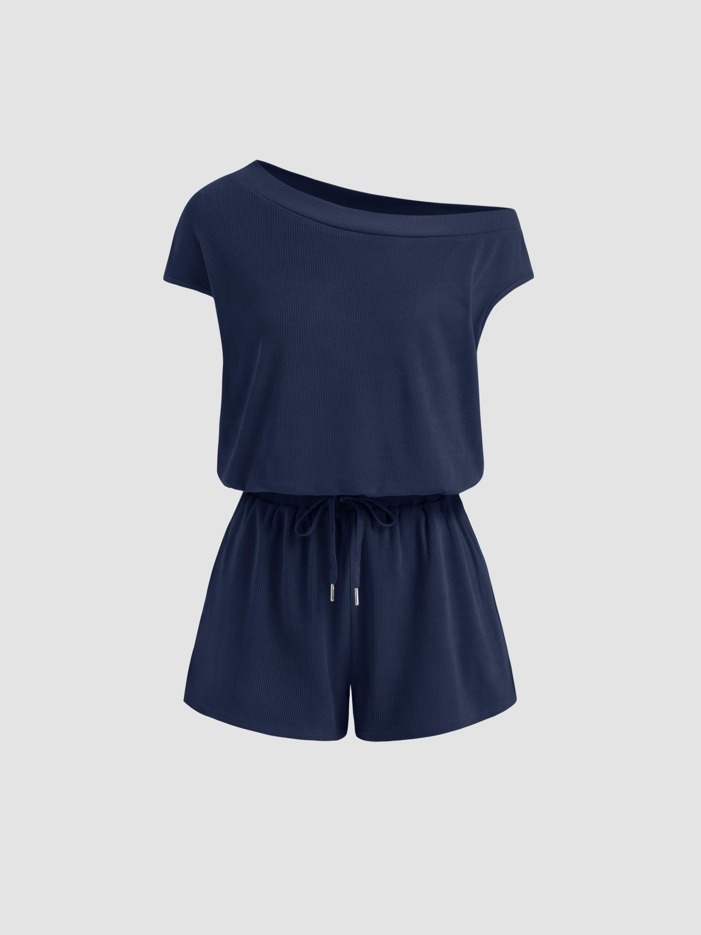 Asymmetrical Neck Drawstring Romper by CIDER