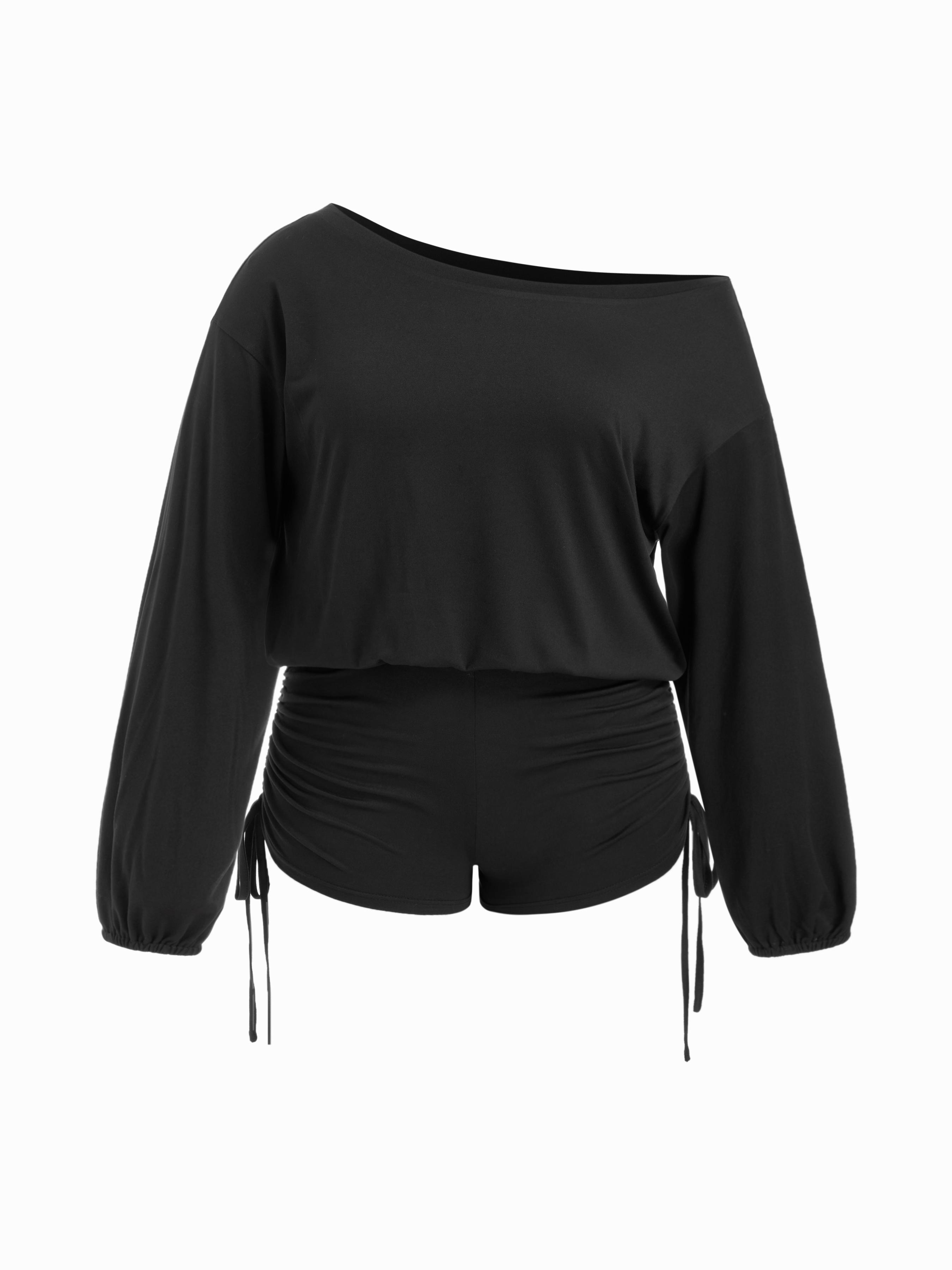 Asymmetrical Neck Drawstring Romper Curve & Plus by CIDER
