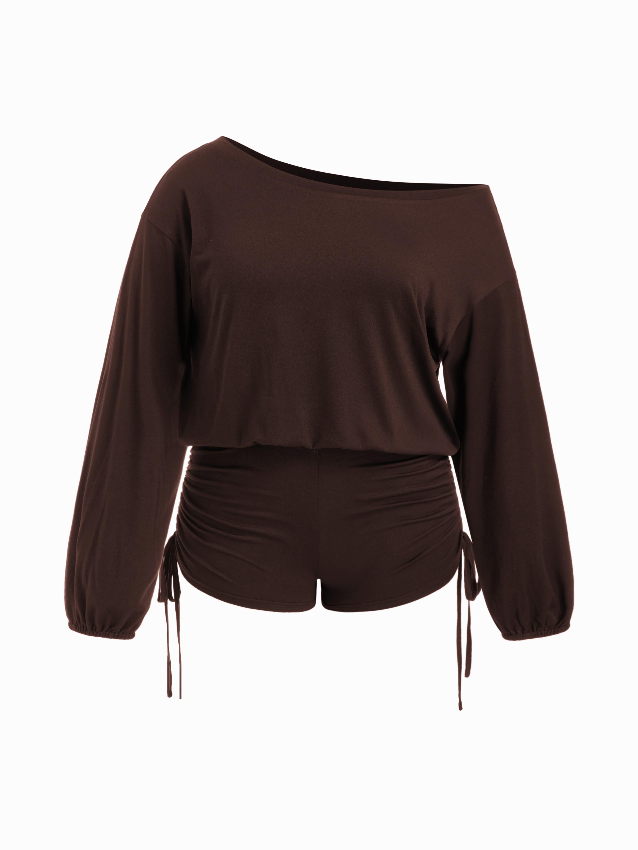 Asymmetrical Neck Drawstring Romper Curve & Plus by CIDER