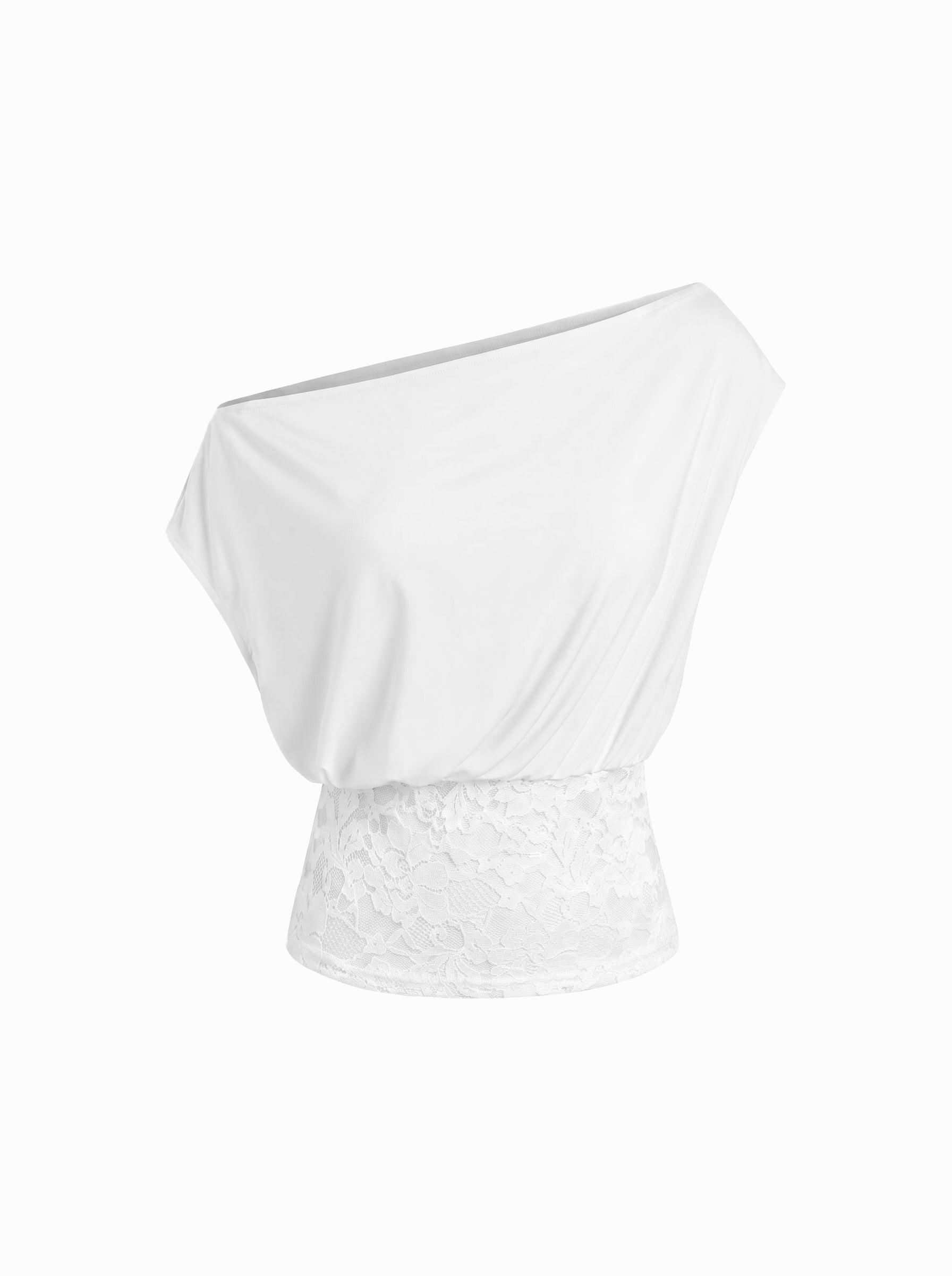 Asymmetrical Neck Floral Lace Ruched Top by CIDER
