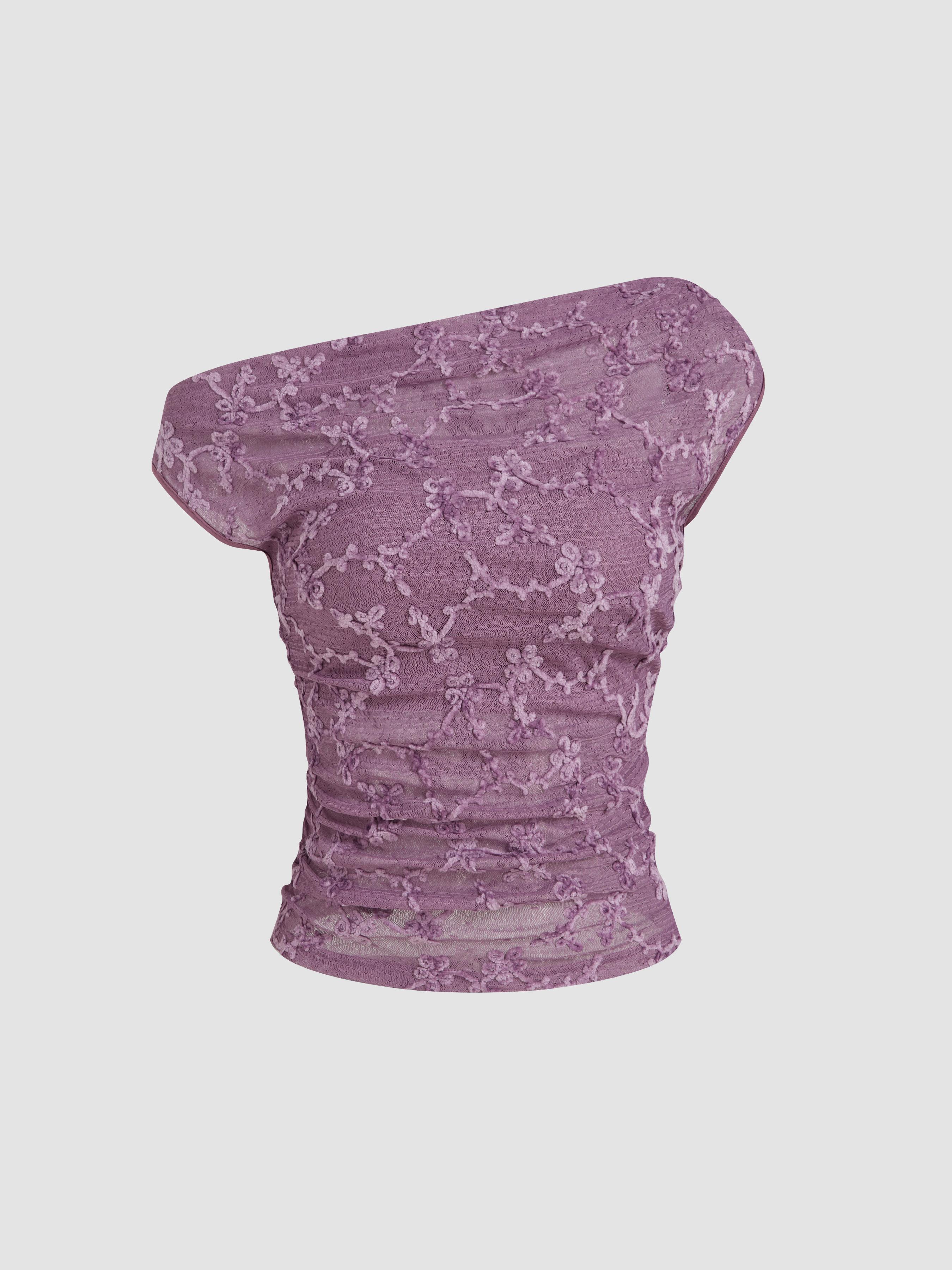 Asymmetrical Neck Floral Ruched Top & Crop Bandeau Top by CIDER