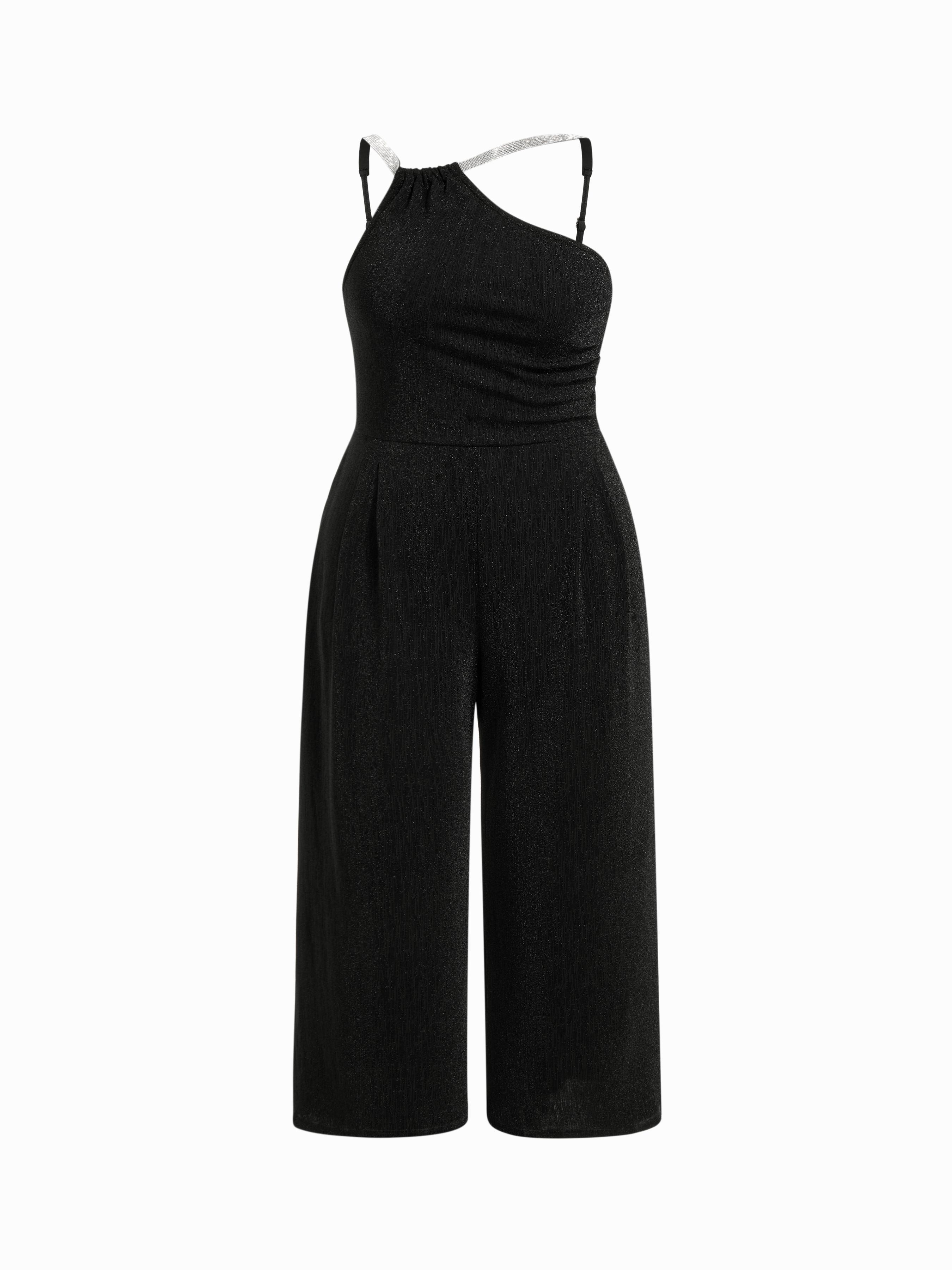 Asymmetrical Neck Glitter Rhinestone Straps Jumpsuit Curve & Plus by CIDER
