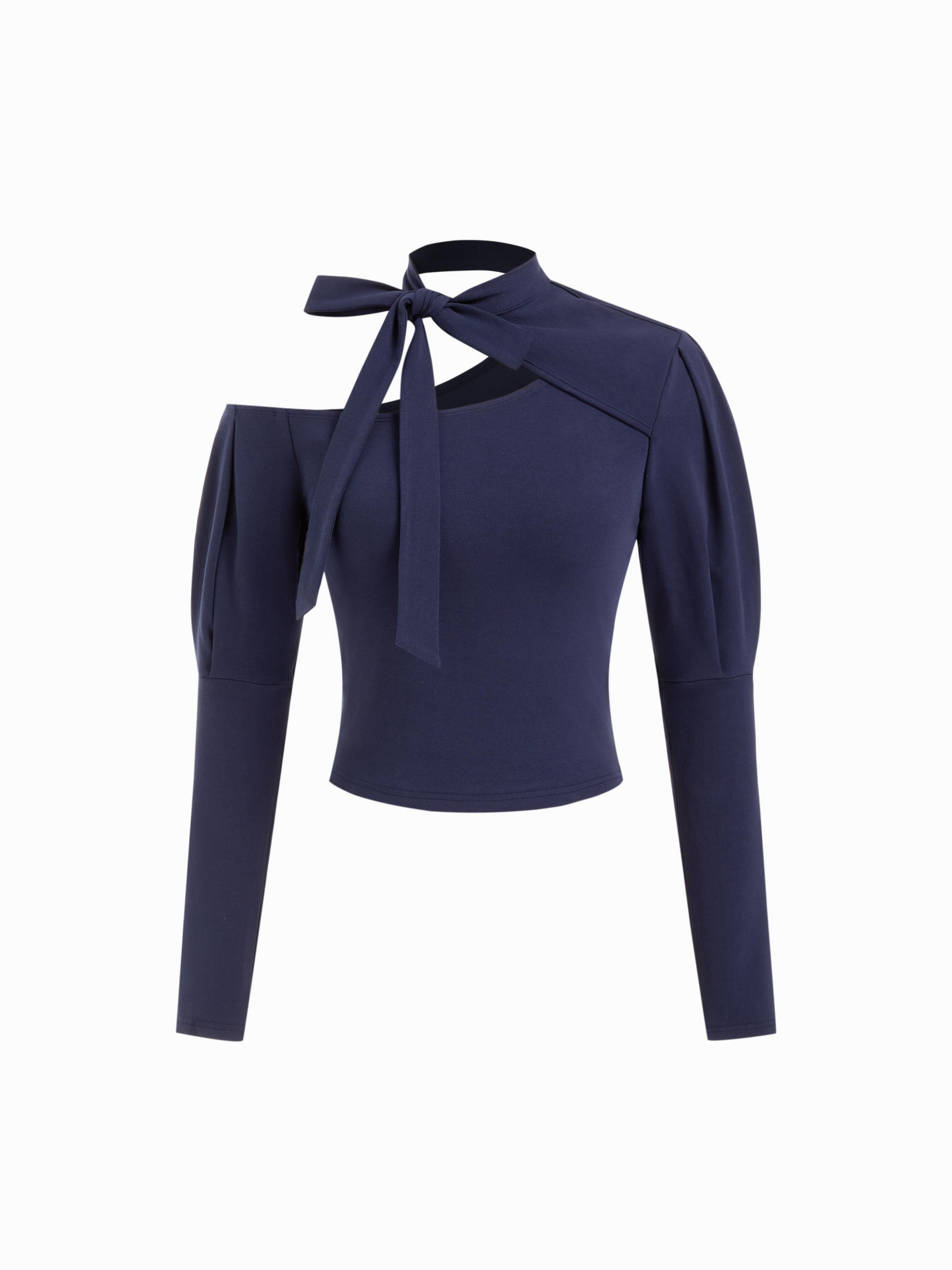 Asymmetrical Neck Knotted Cut Out Crop Top by CIDER