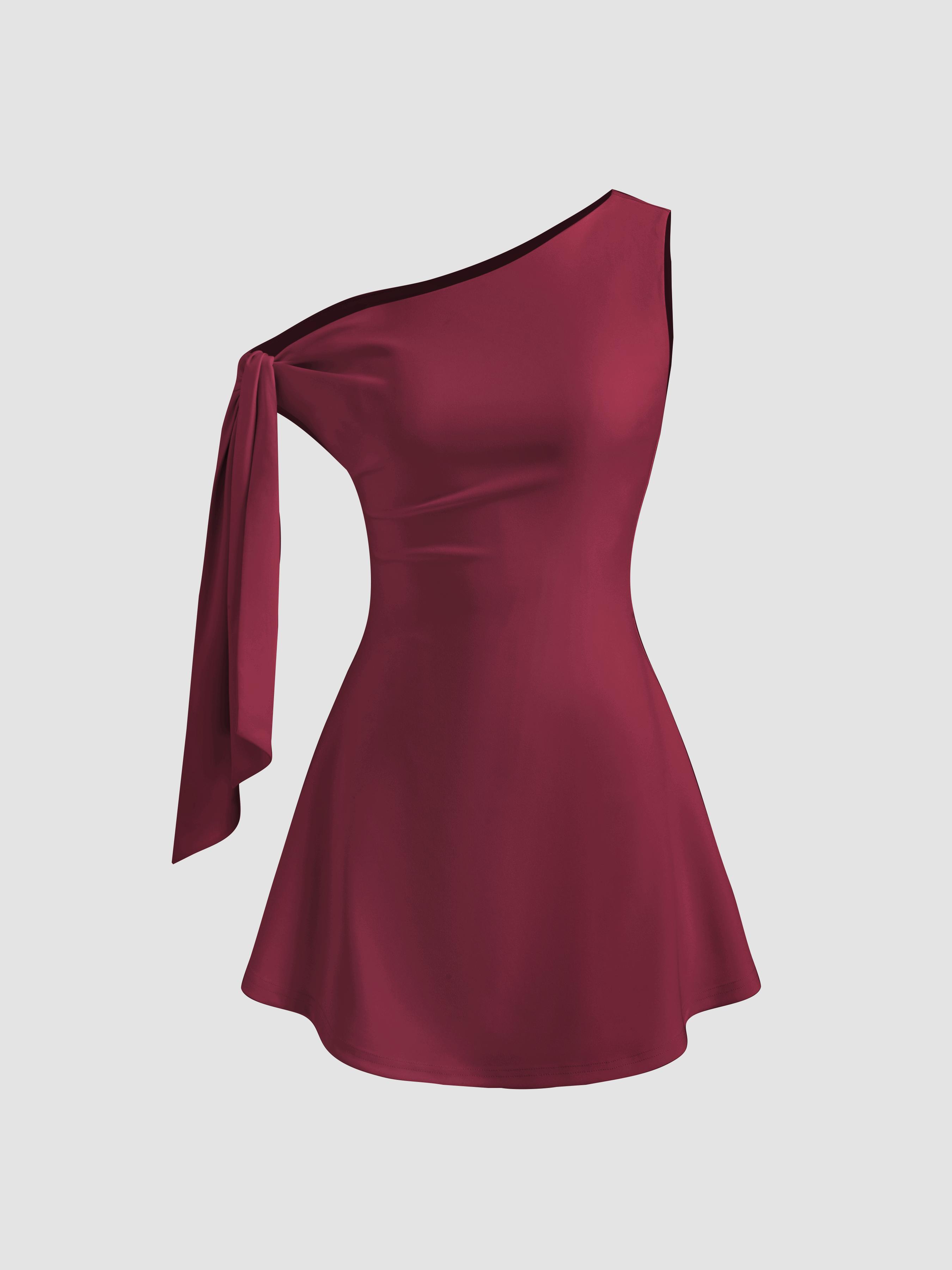 Asymmetrical Neck Knotted Mini Dress by CIDER
