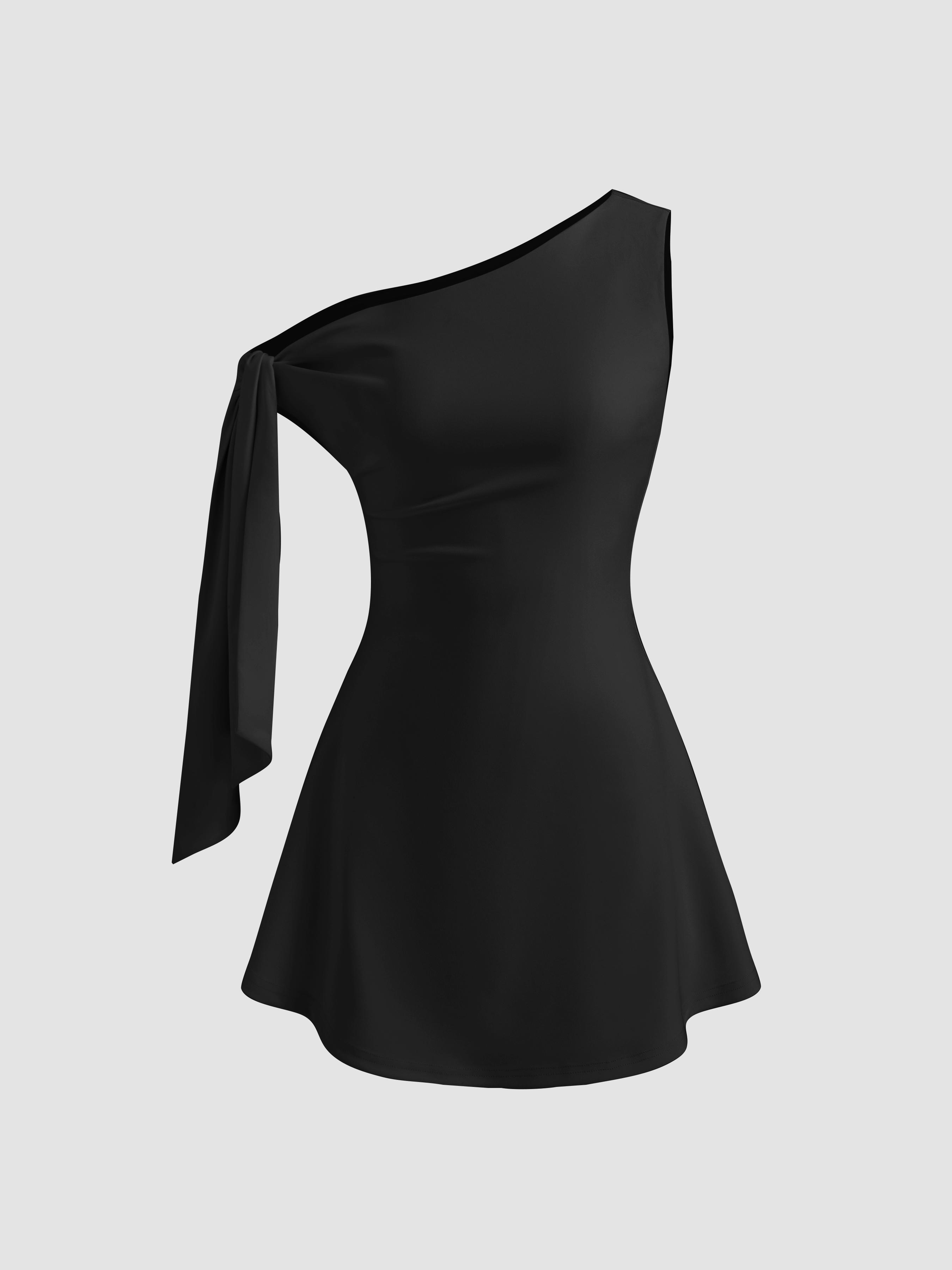 Asymmetrical Neck Knotted Mini Dress by CIDER