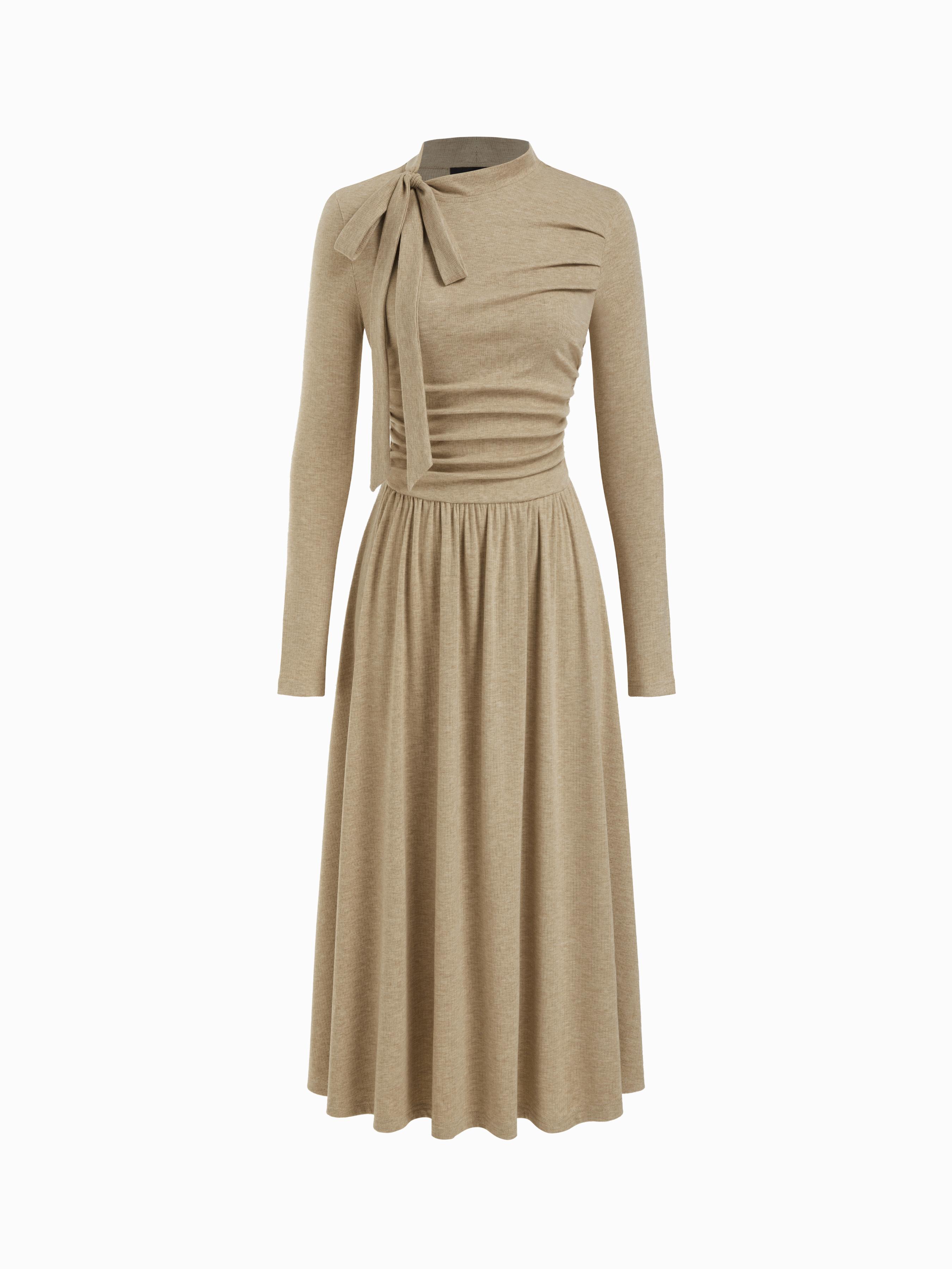 Asymmetrical Neck Knotted Ruched Maxi Dress by CIDER