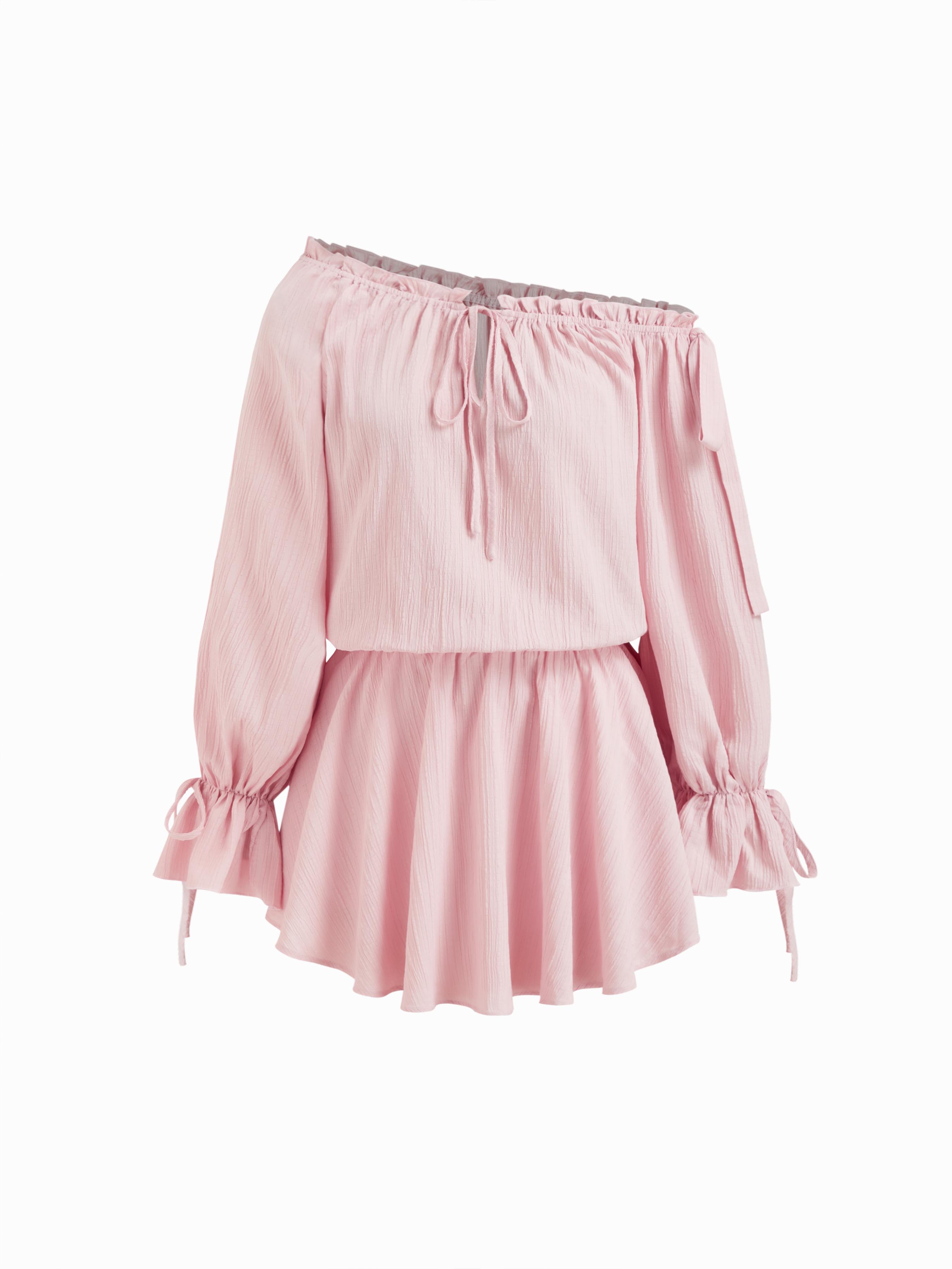 Asymmetrical Neck Lettuce Trim Drawstring Knotted Mini Dress by CIDER