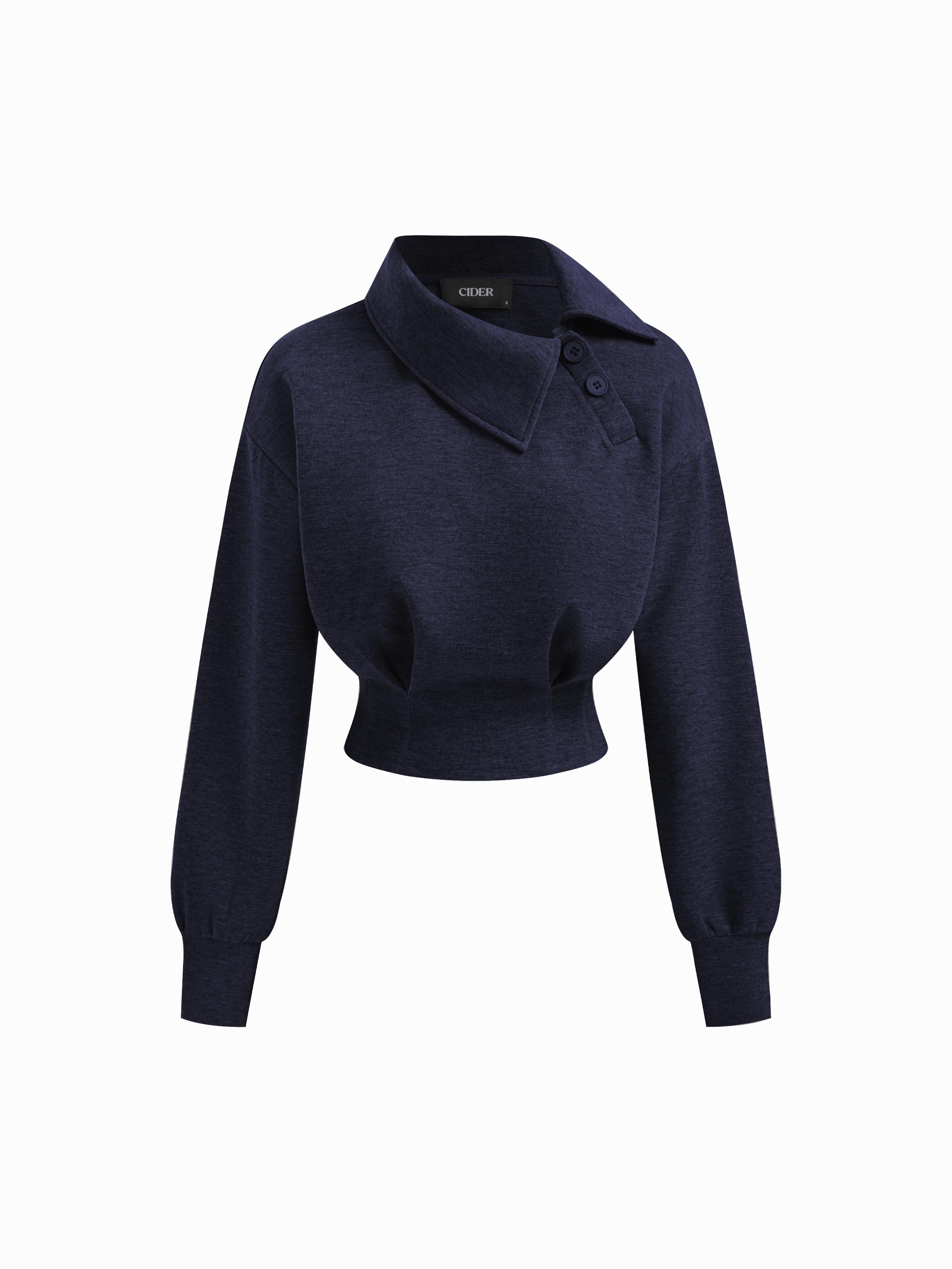Asymmetrical Neck Long Sleeve Cinched Waist Sweatshirt by CIDER