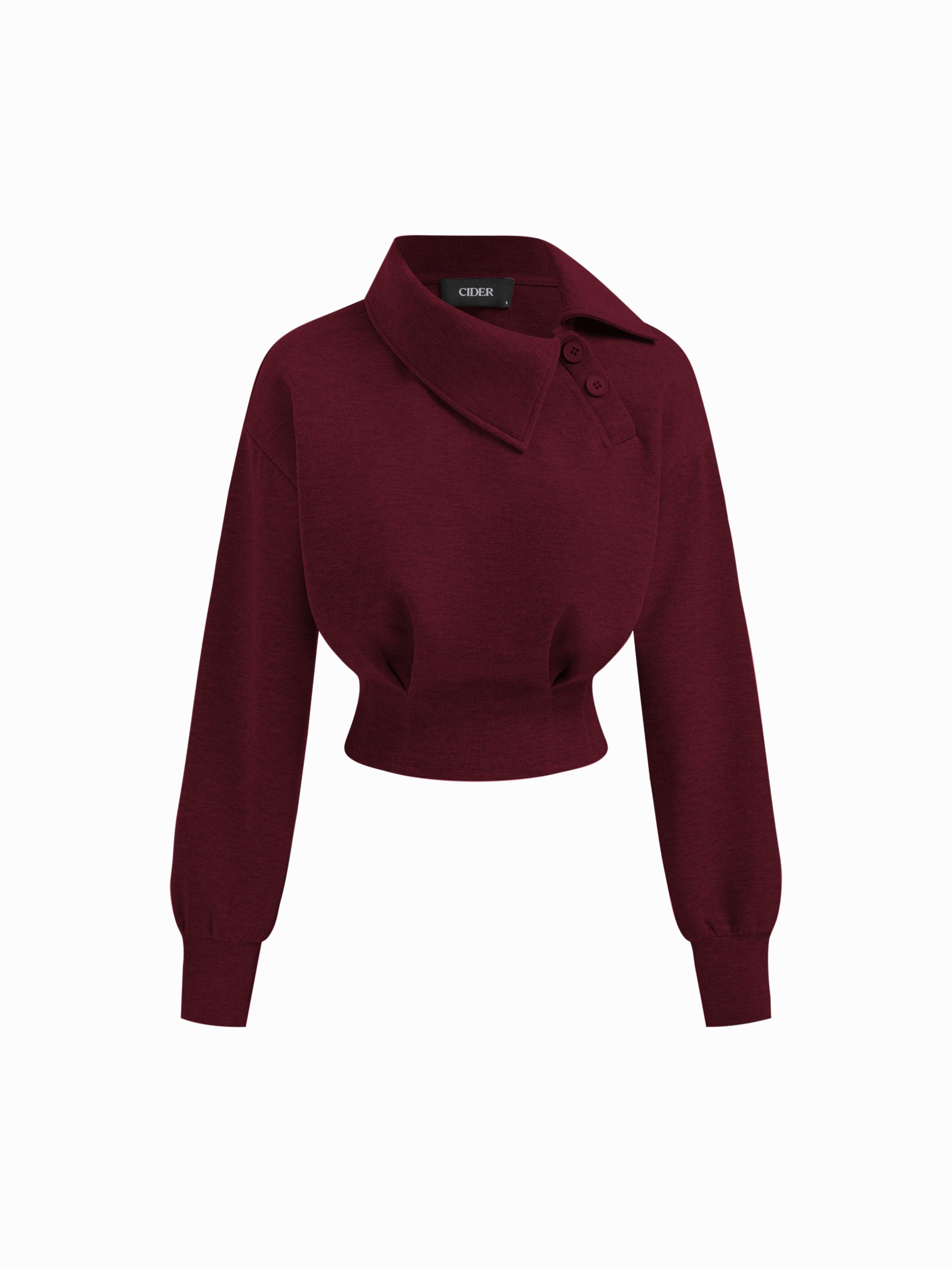 Asymmetrical Neck Long Sleeve Cinched Waist Sweatshirt by CIDER