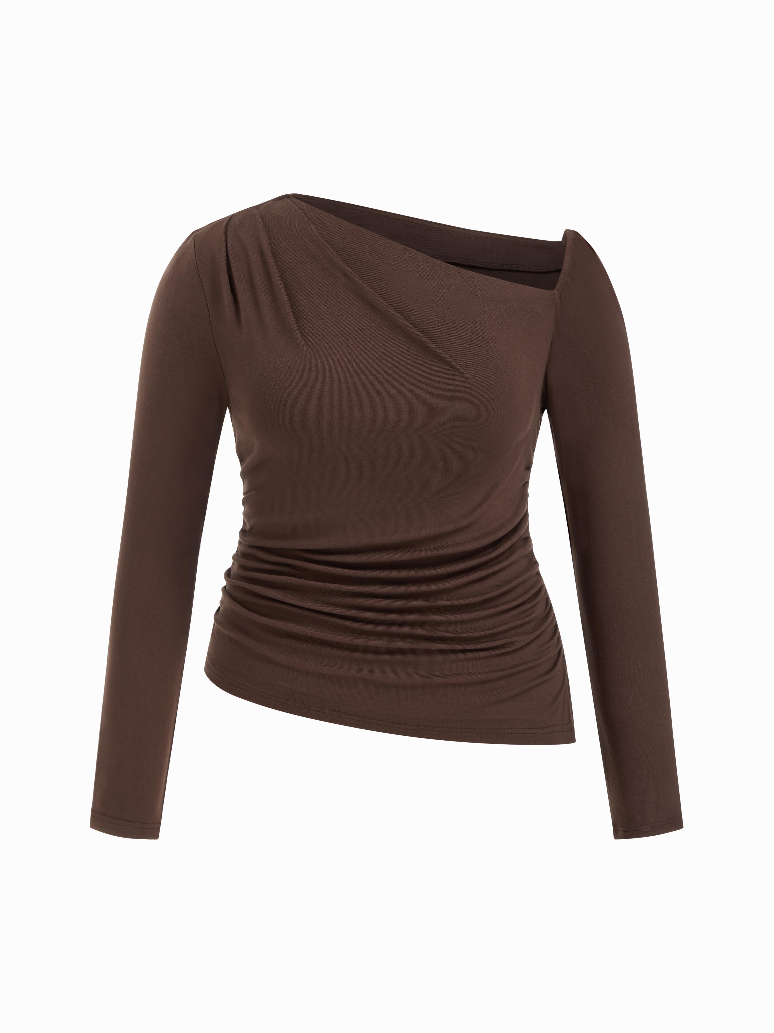 Asymmetrical Neck Ruched Top Curve & Plus by CIDER