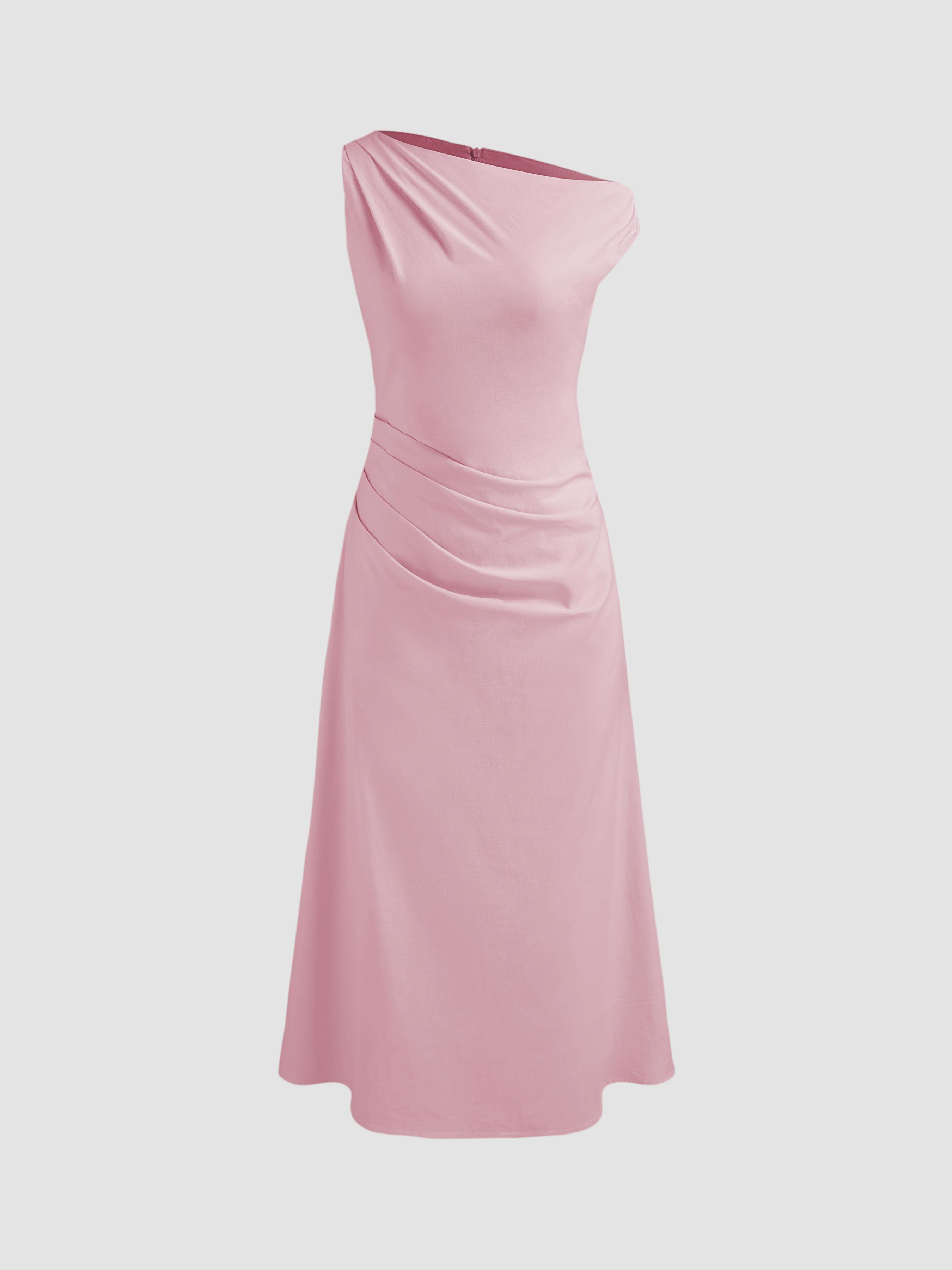 Asymmetrical Neck Solid Ruched Maxi Dress by CIDER