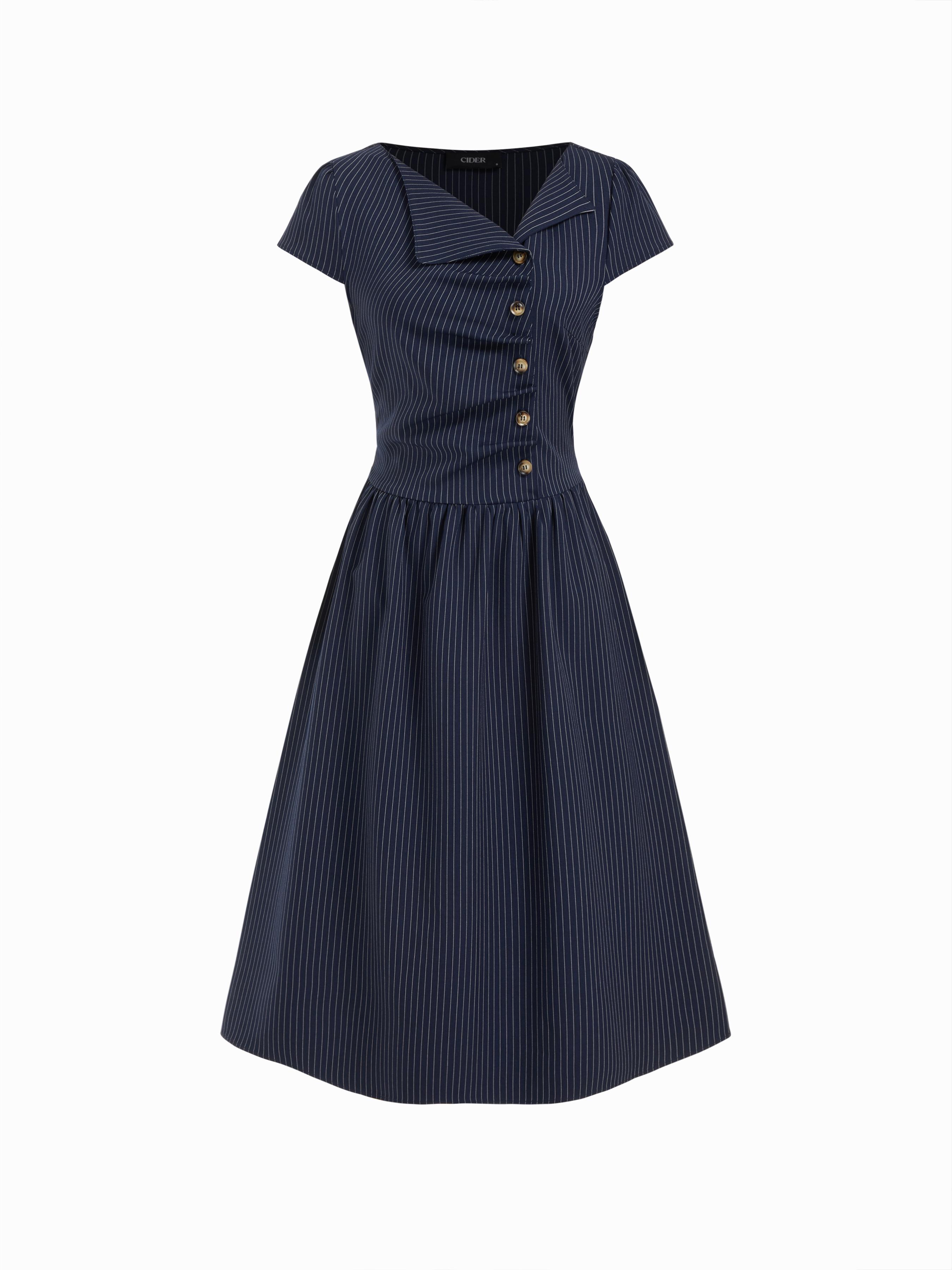 Asymmetrical Neck Tartan Ruched Tie Back Midi Flared Dress by CIDER
