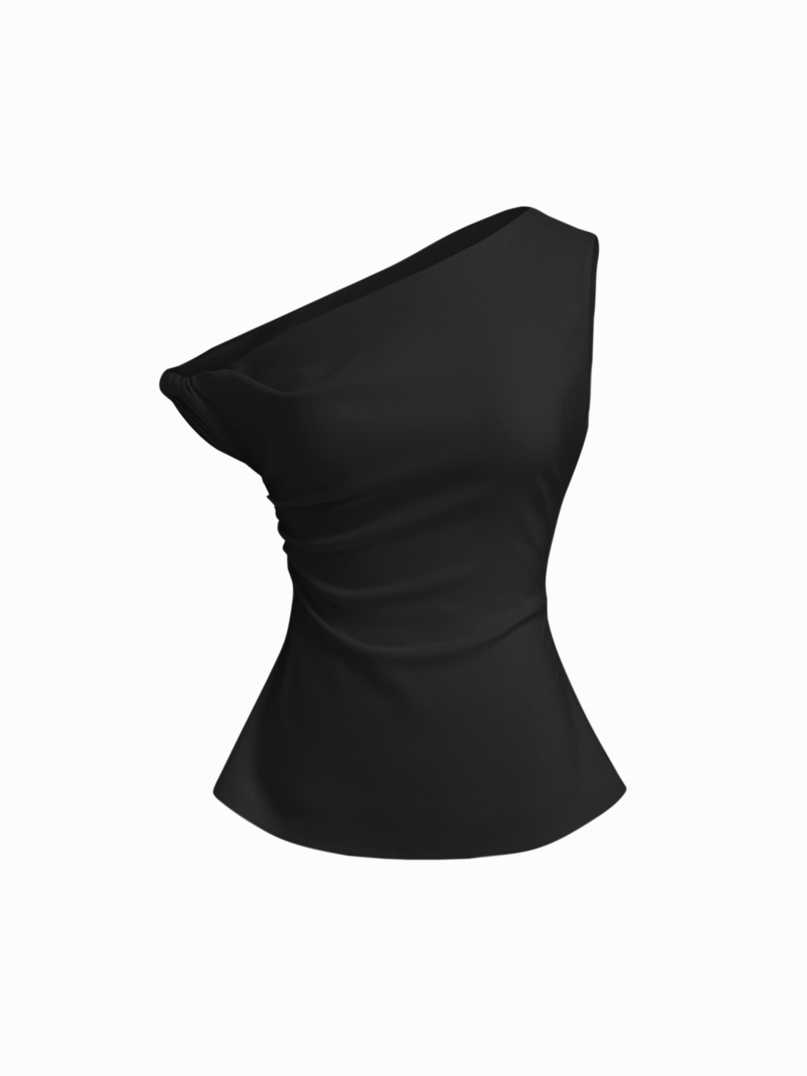 Asymmetrical Neck Twist Ruched Tank Top by CIDER