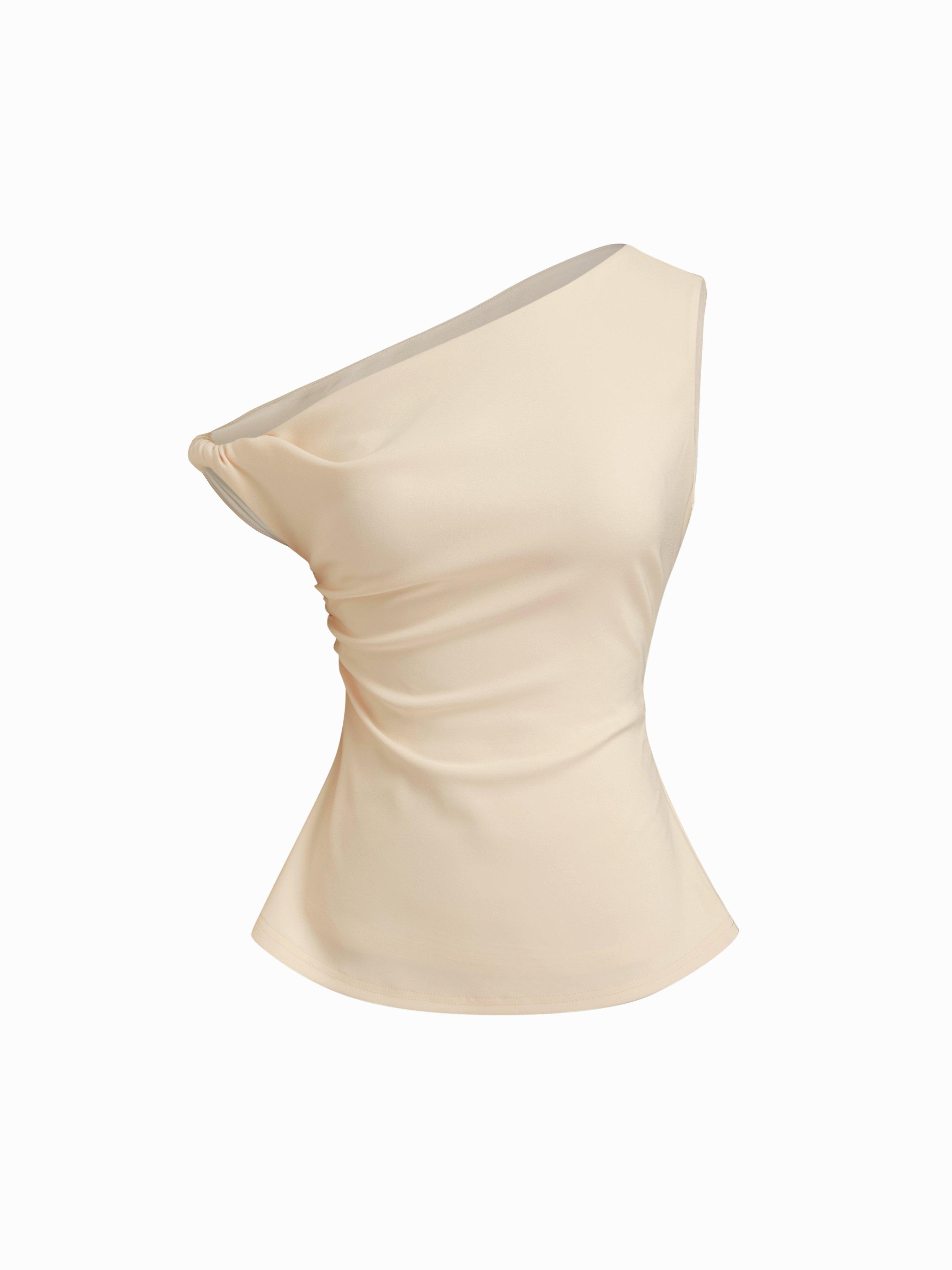 Asymmetrical Neck Twist Ruched Tank Top by CIDER