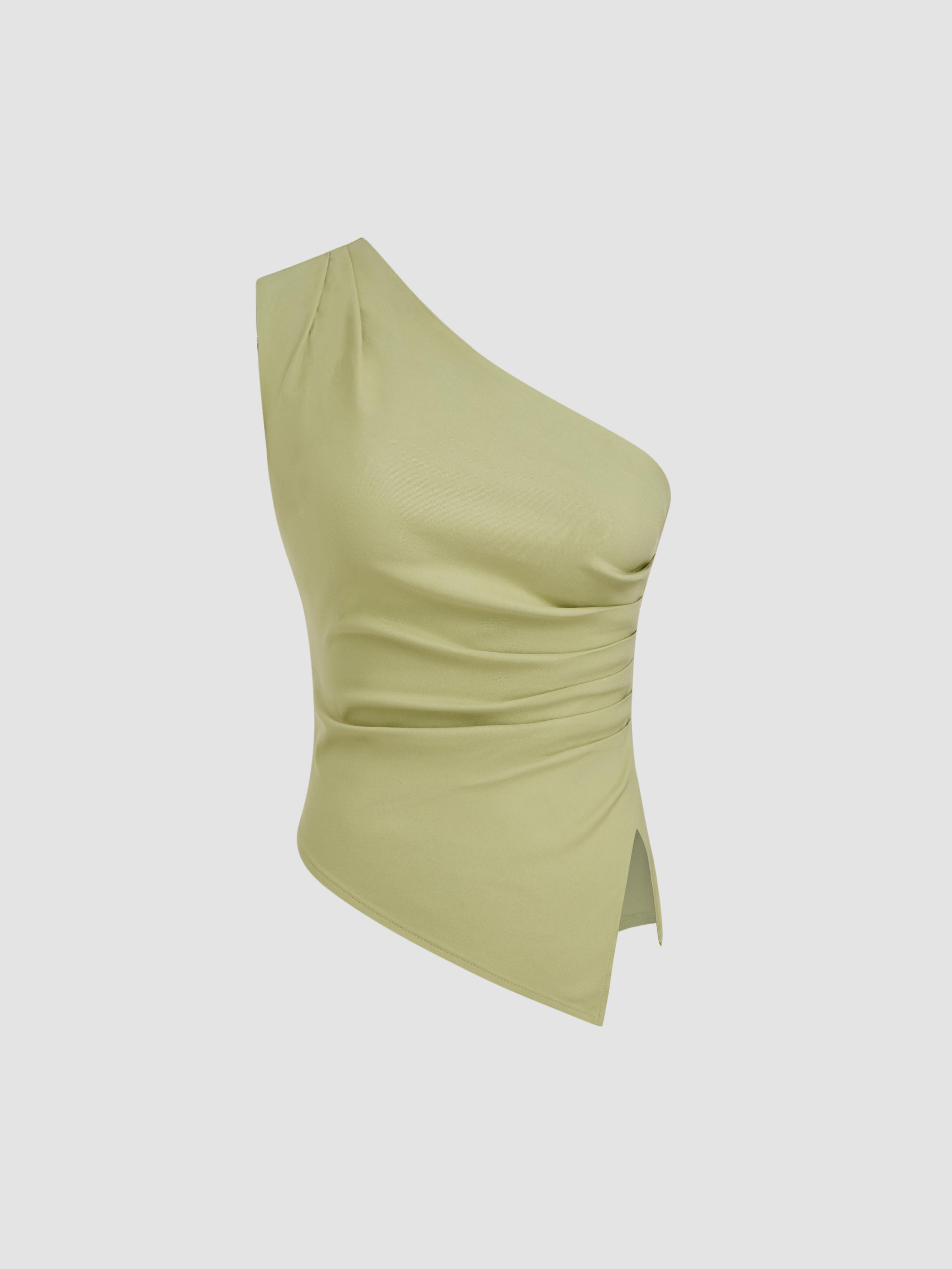 Asymmetrical Ruched Split Tank Top by CIDER