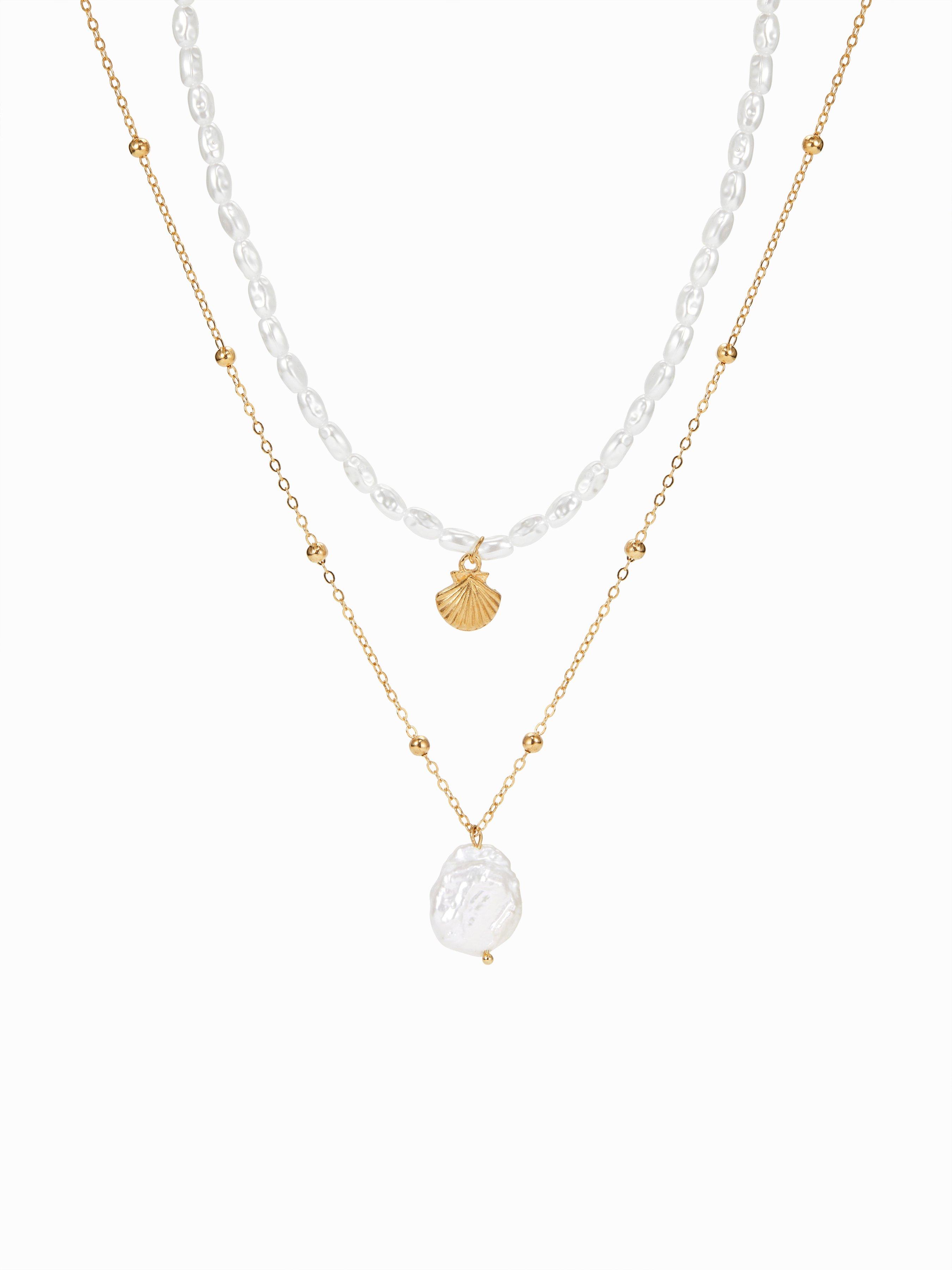 BAROQUE FAUX PEARL & SHELL BEADED LAYERED NECKLACE by CIDER