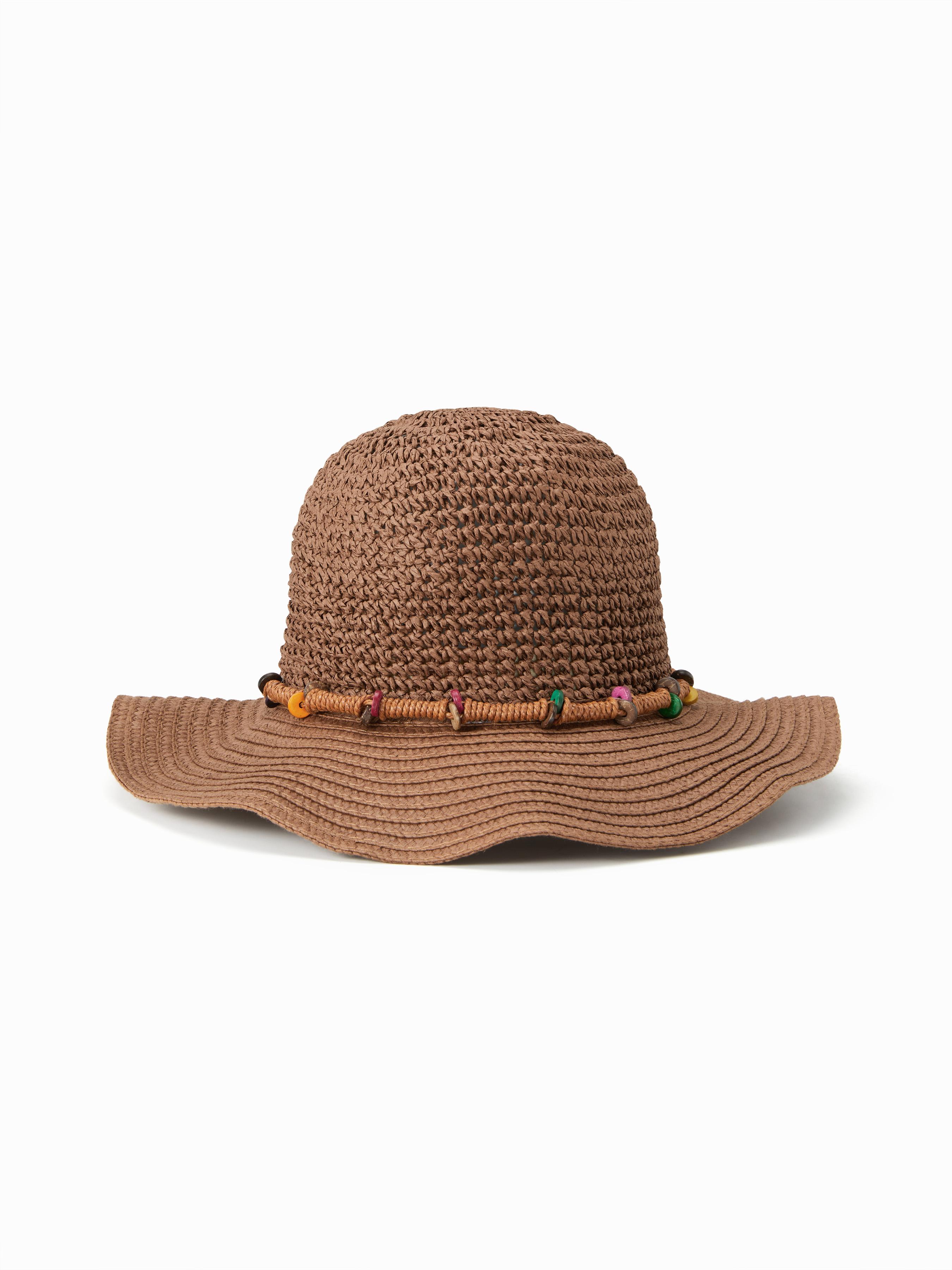 BEADED LACE-UP STRAW HAT by CIDER