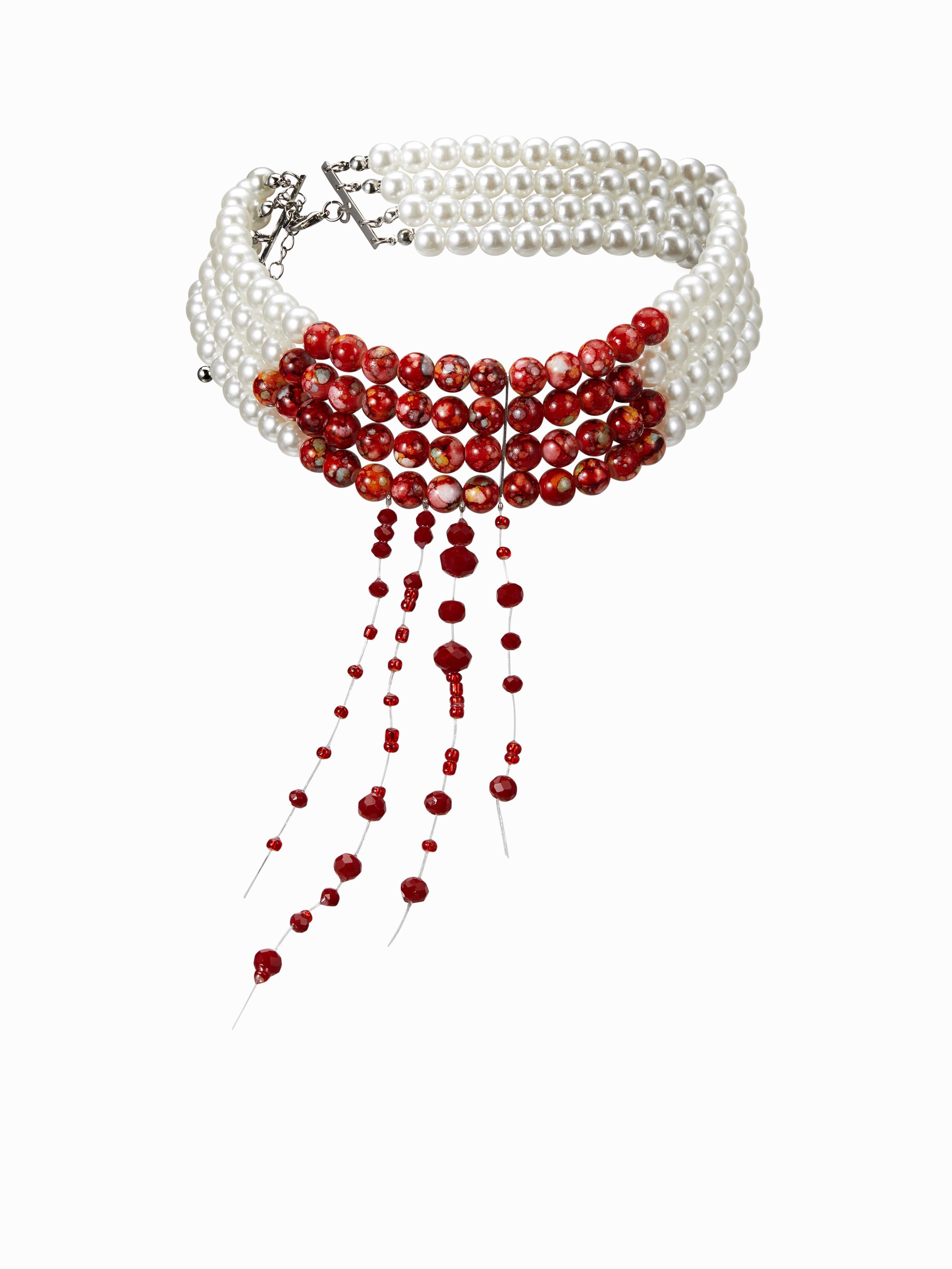 BEADED & FAUX PEARL LAYERED CHOKER by CIDER