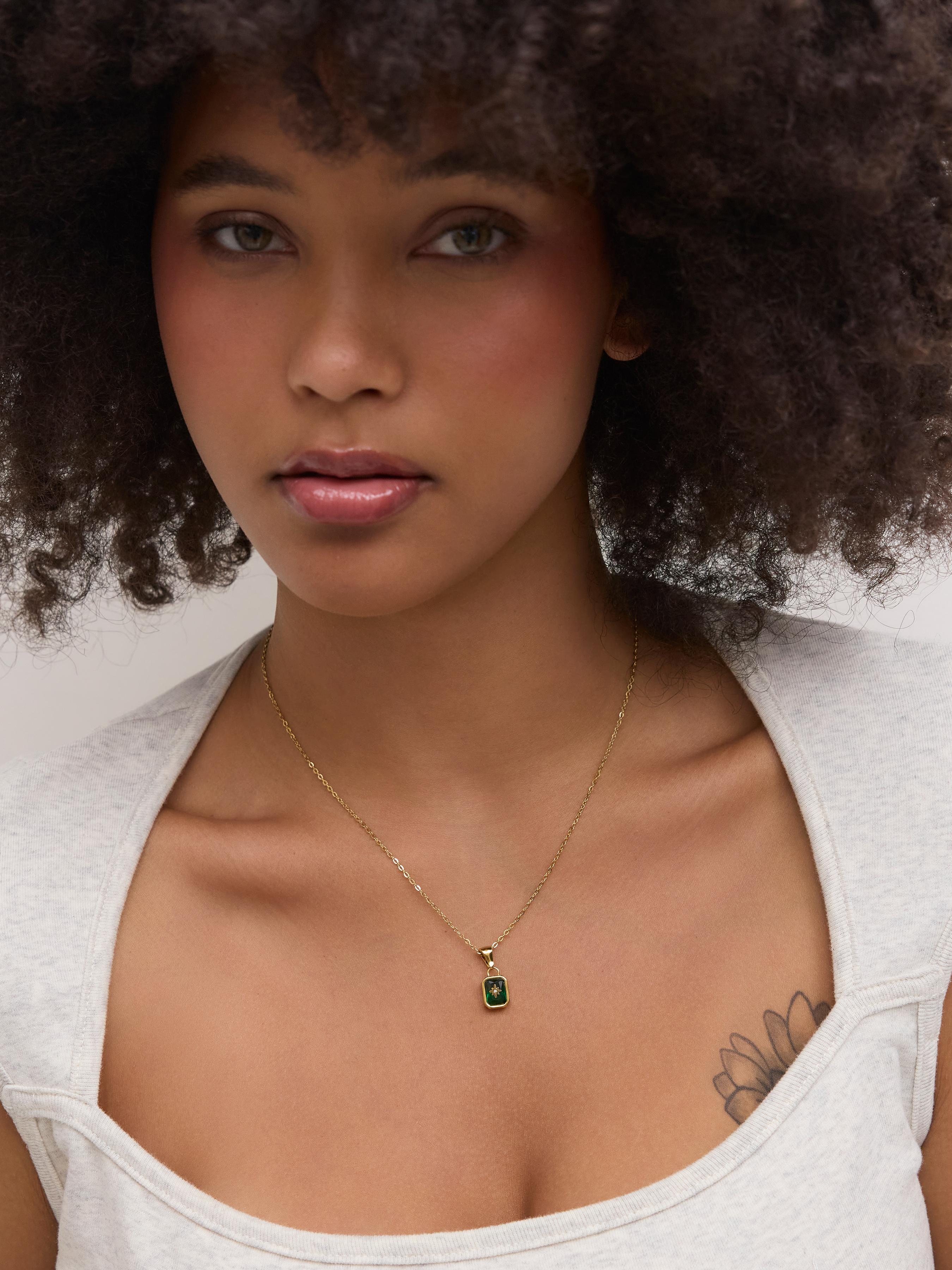 BIRTHSTONE 18K GOLD PLATED STAINLESS STEEL PENDANT NECKLACE by CIDER