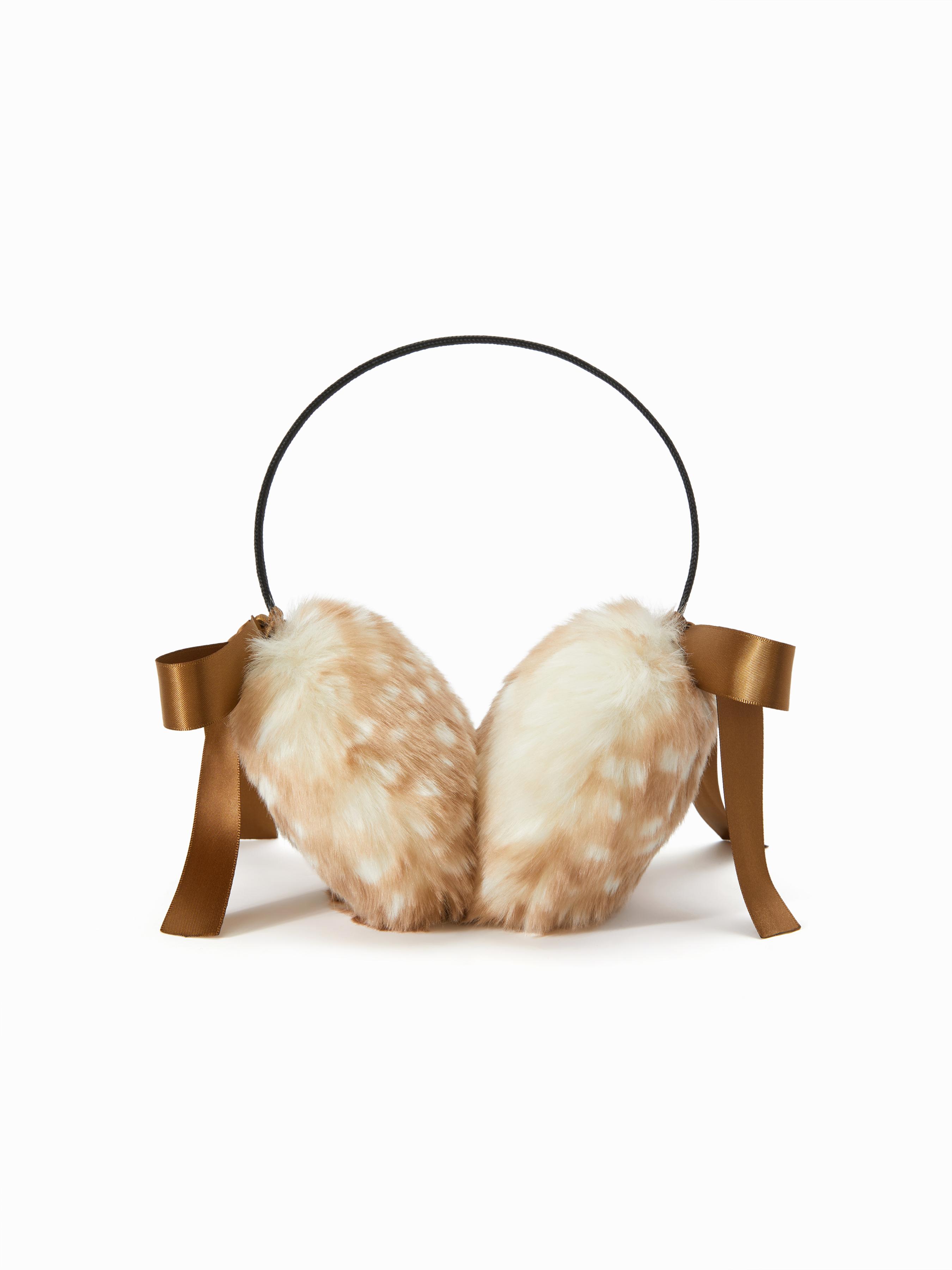 BOWKNOT DECOR DEER PRINT FUZZY EARMUFFS by CIDER