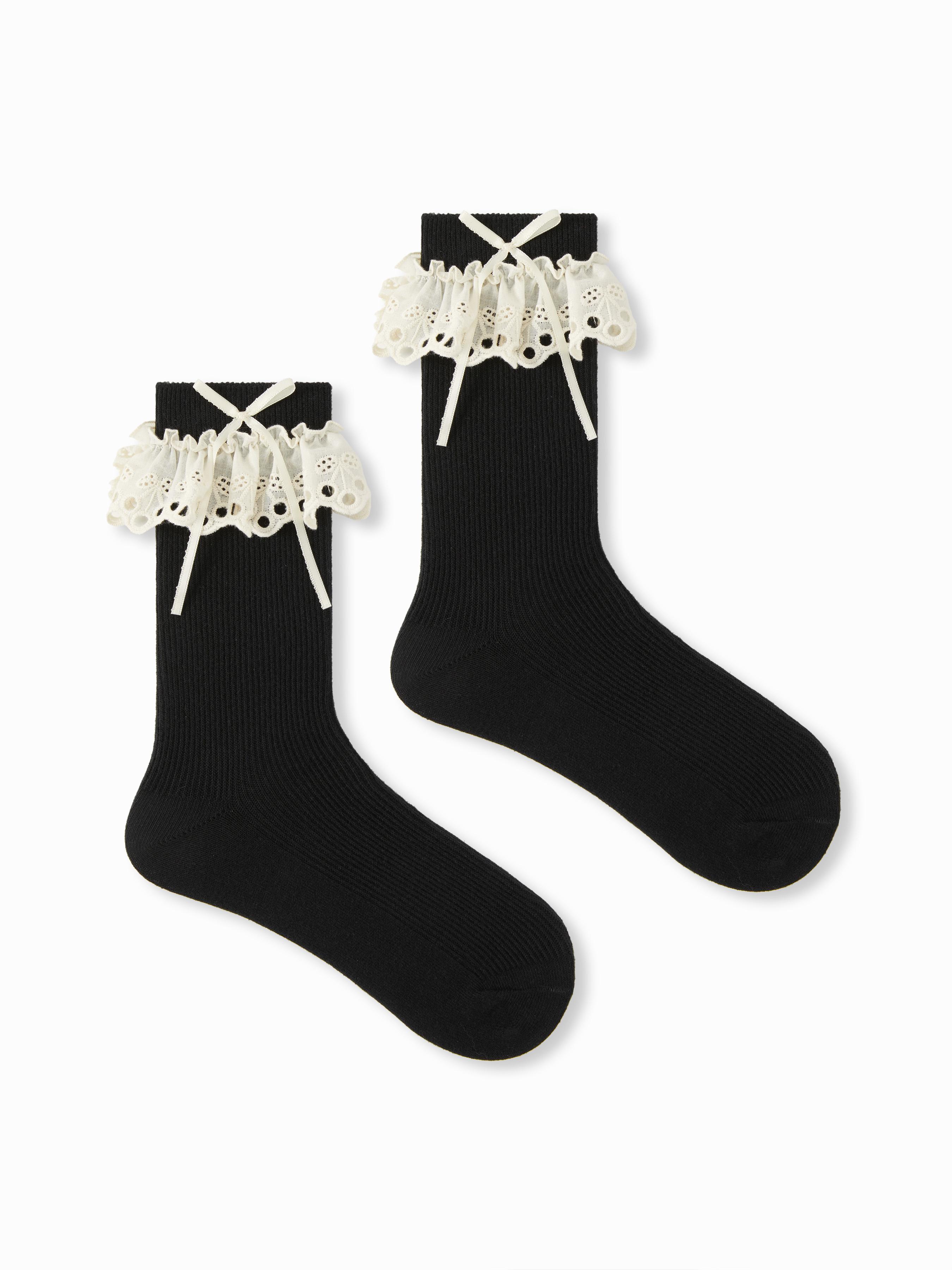 BOWKNOT DECOR LACE CREW SOCKS by CIDER