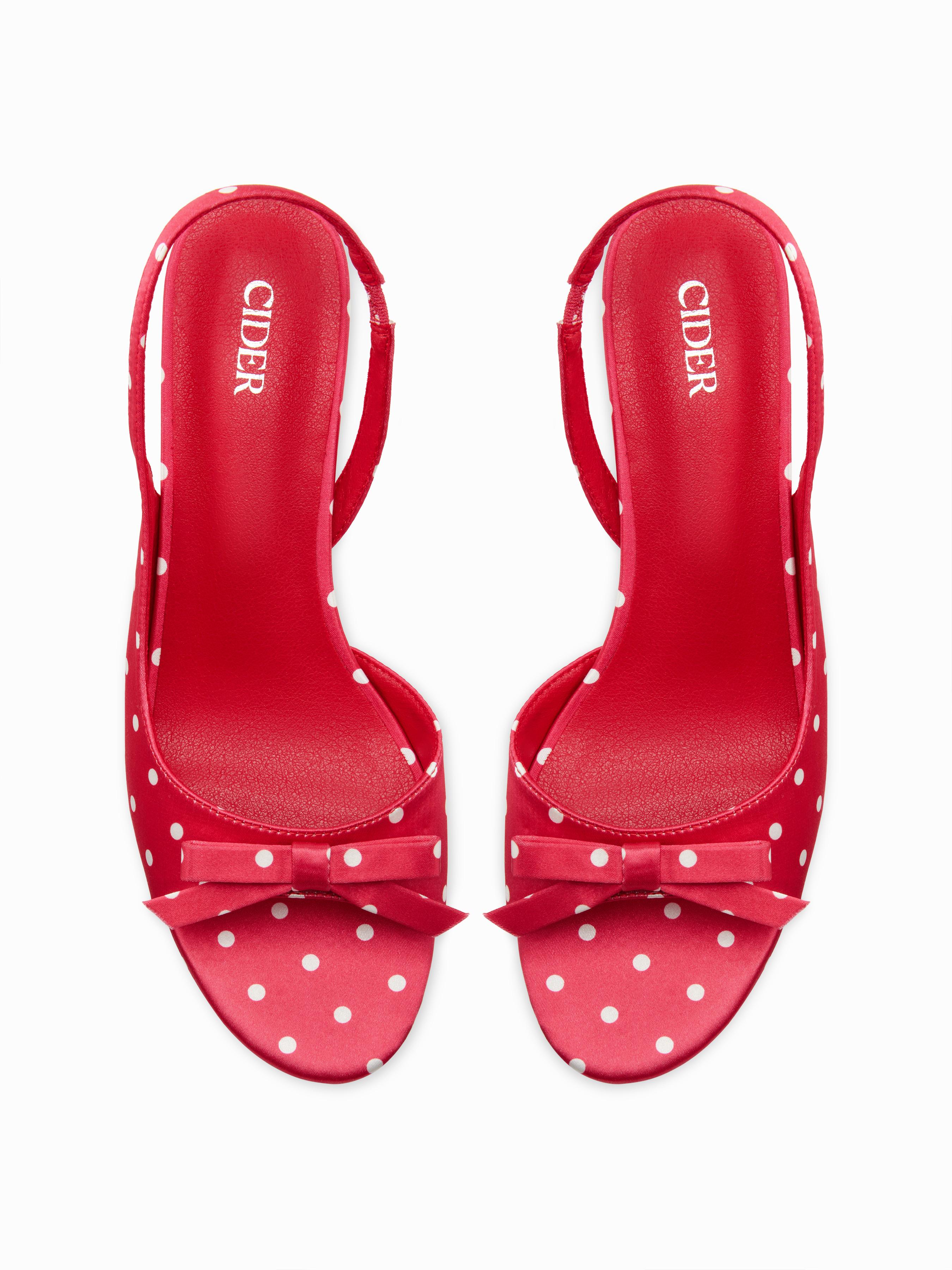 BOWKNOT DECOR POLKA DOT SLINGBACK SANDALS by CIDER