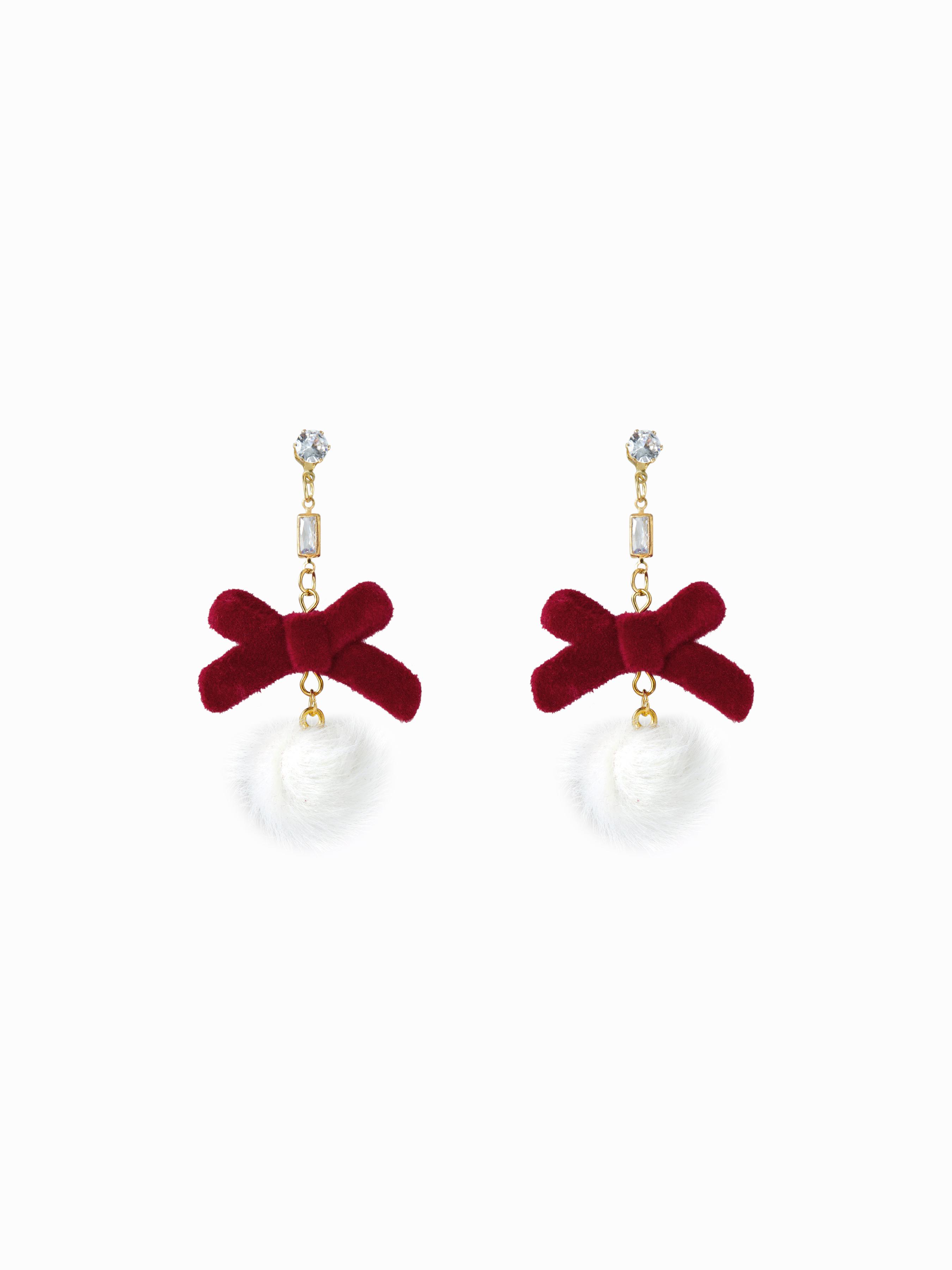 BOWKNOT DECOR POM POM DROP EARRINGS by CIDER
