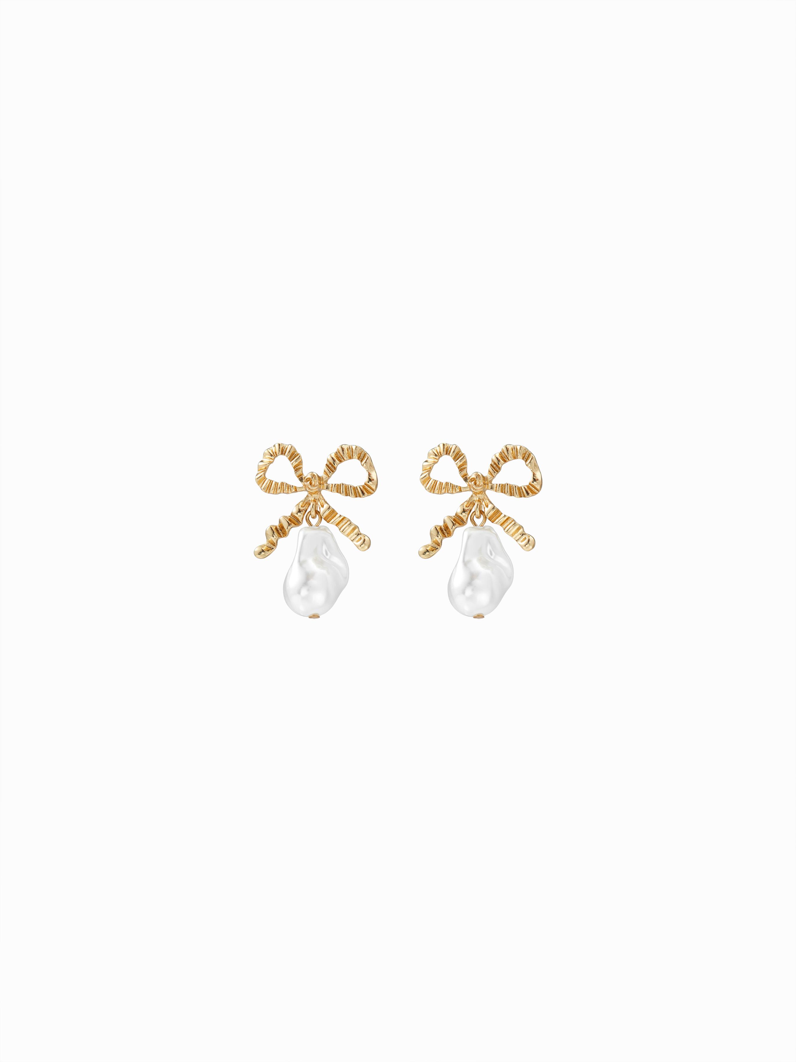 BOWKNOT FAUX PEARL DROP EARRINGS by CIDER