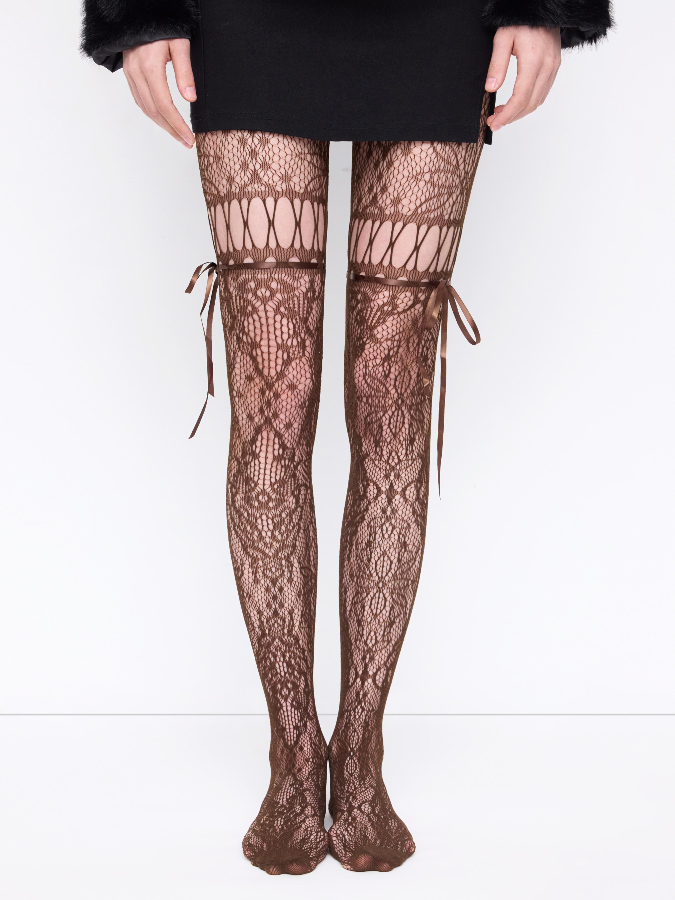 BOWKNOT JACQUARD MESH TIGHTS by CIDER