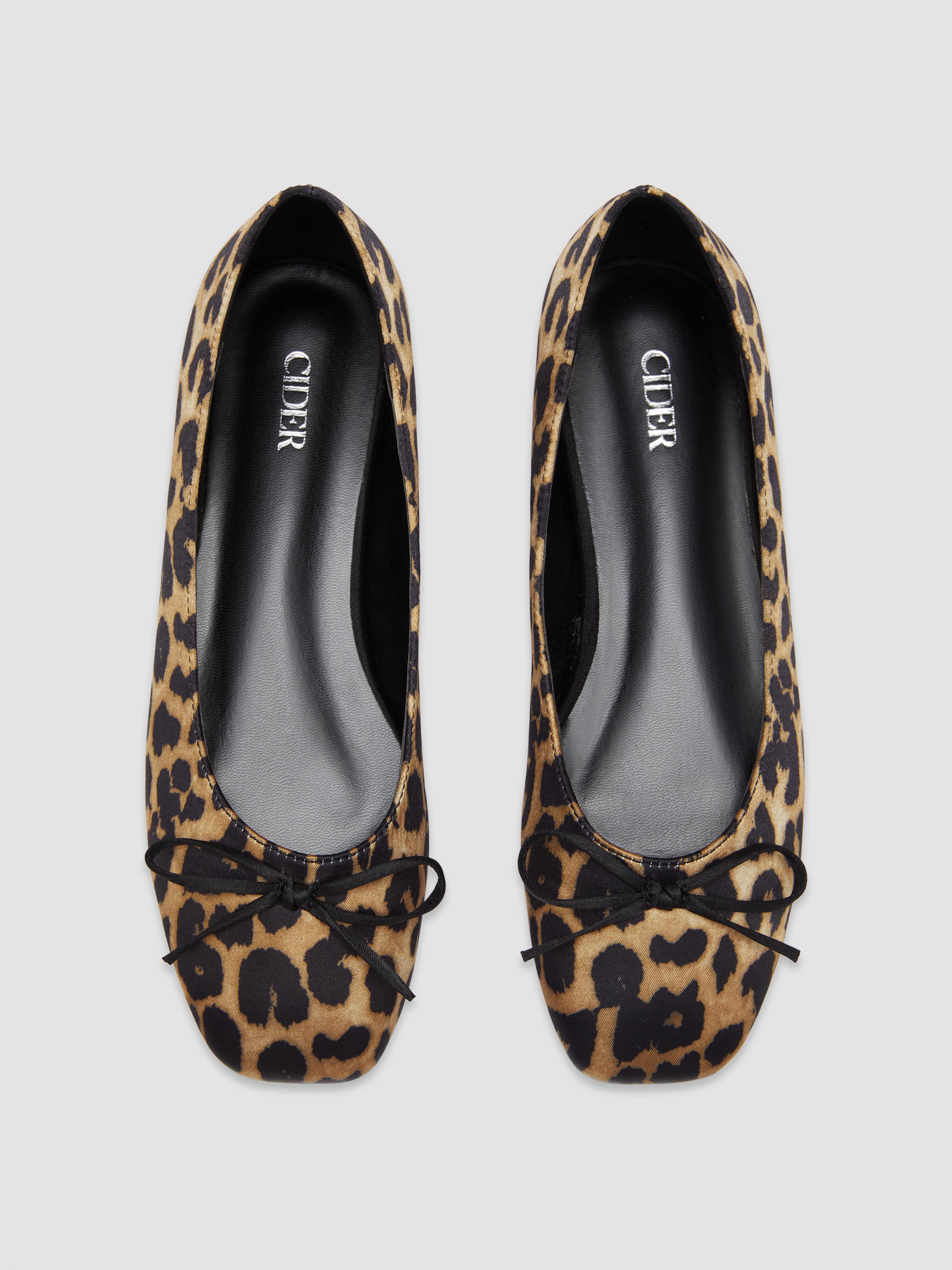 BOWKNOT LEOPARD PRINT SATIN MARY JANE FLATS by CIDER