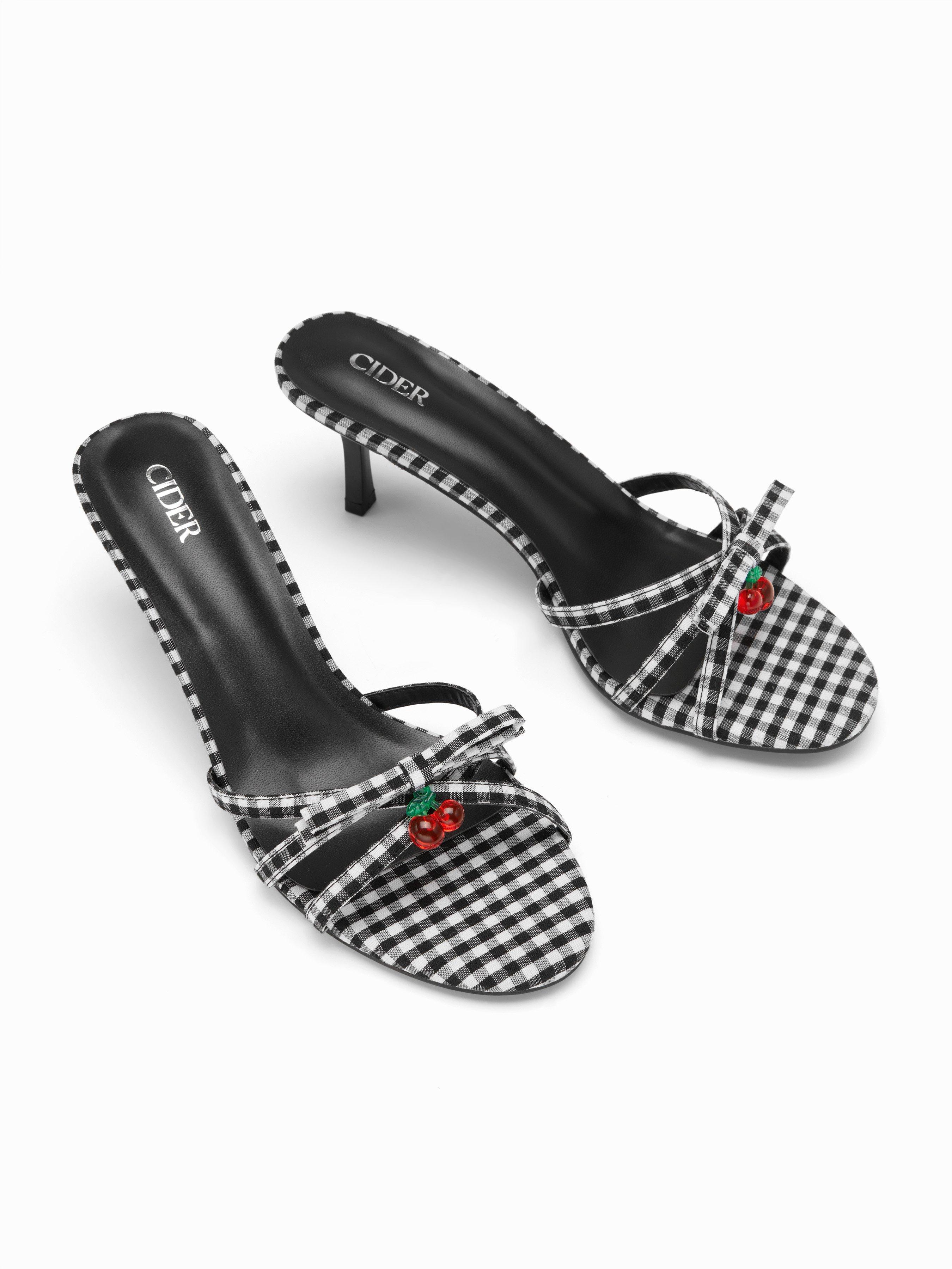BOWKNOT & CHERRY GINGHAM KITTEN HEEL SANDALS by CIDER