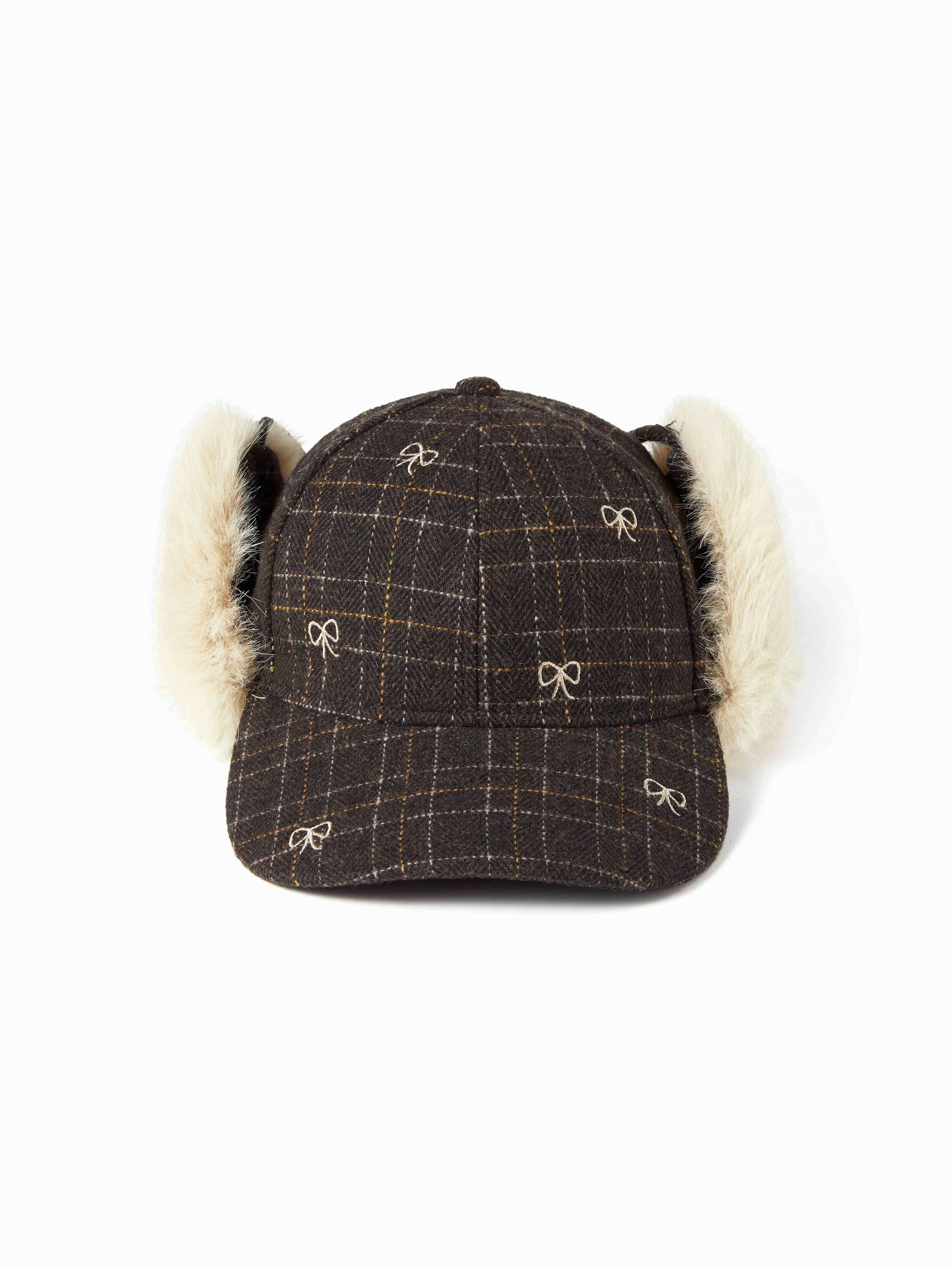 BOWKNOT & PLAID FUZZY CAP by CIDER