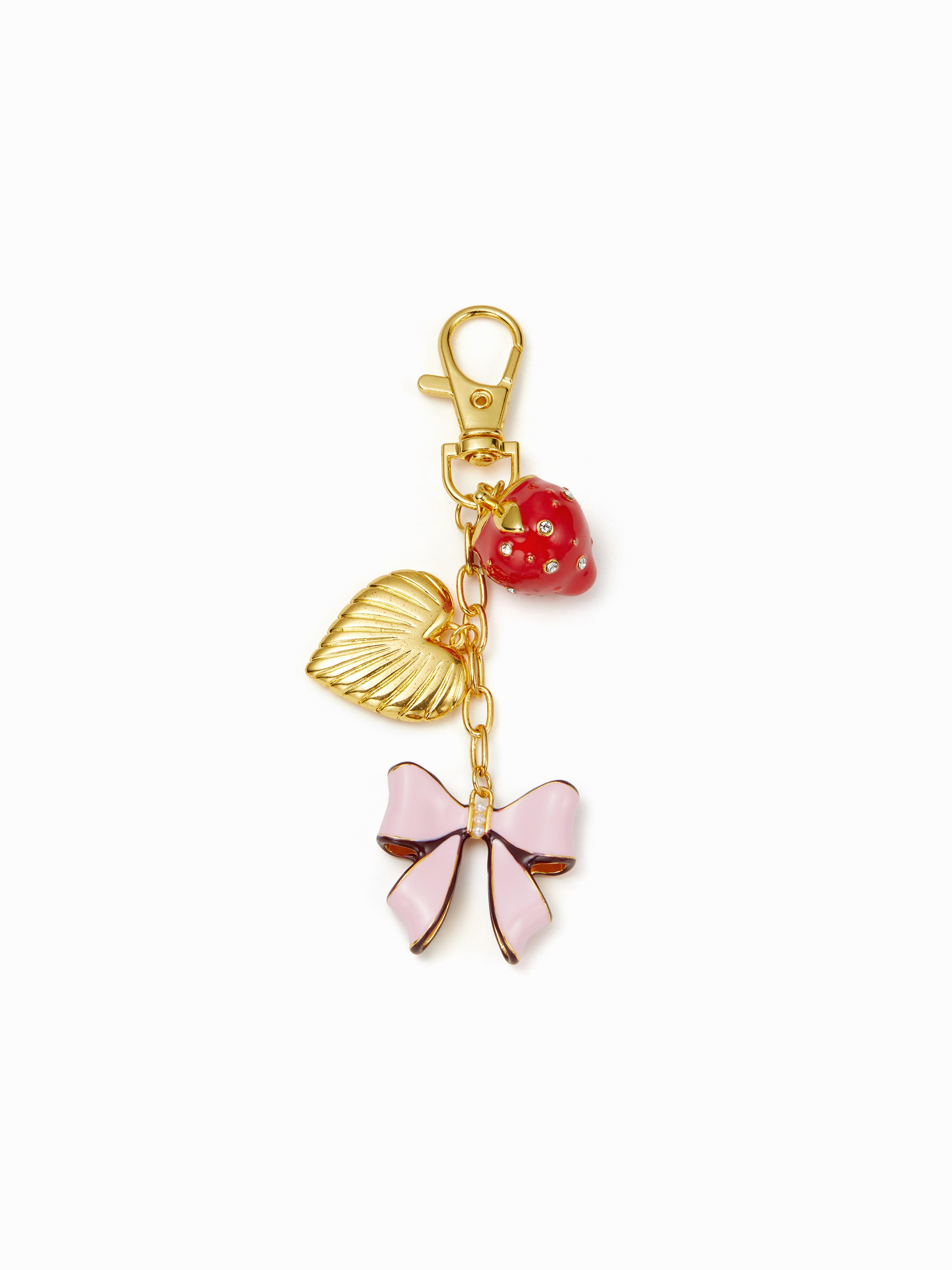 BOWKNOT & STRAWBERRY & HEART 18K GOLD PLATED STAINLESS STEEL KEYCHAIN by CIDER