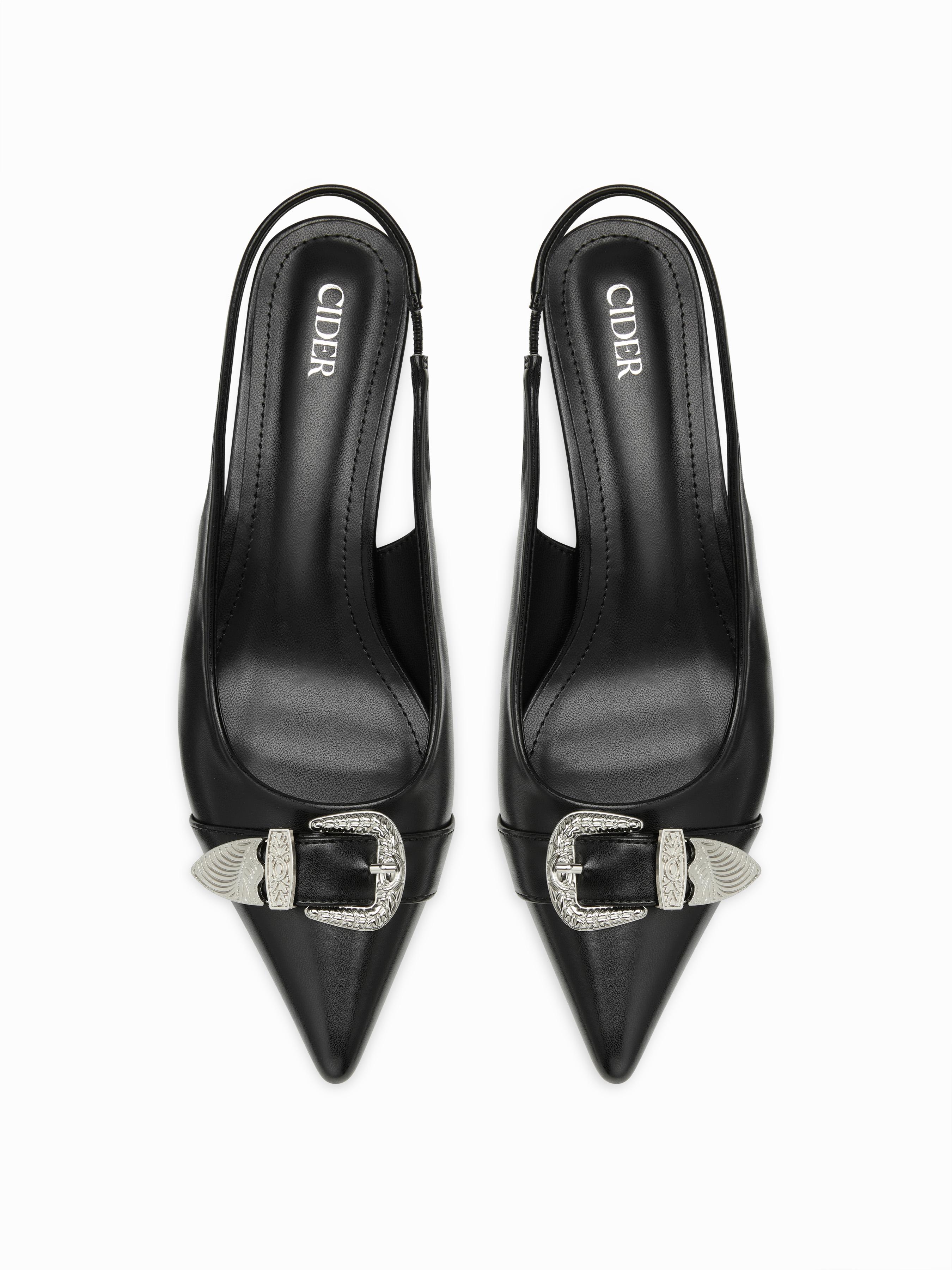 BUCKLE DECOR SLINGBACK KITTEN HEELS by CIDER