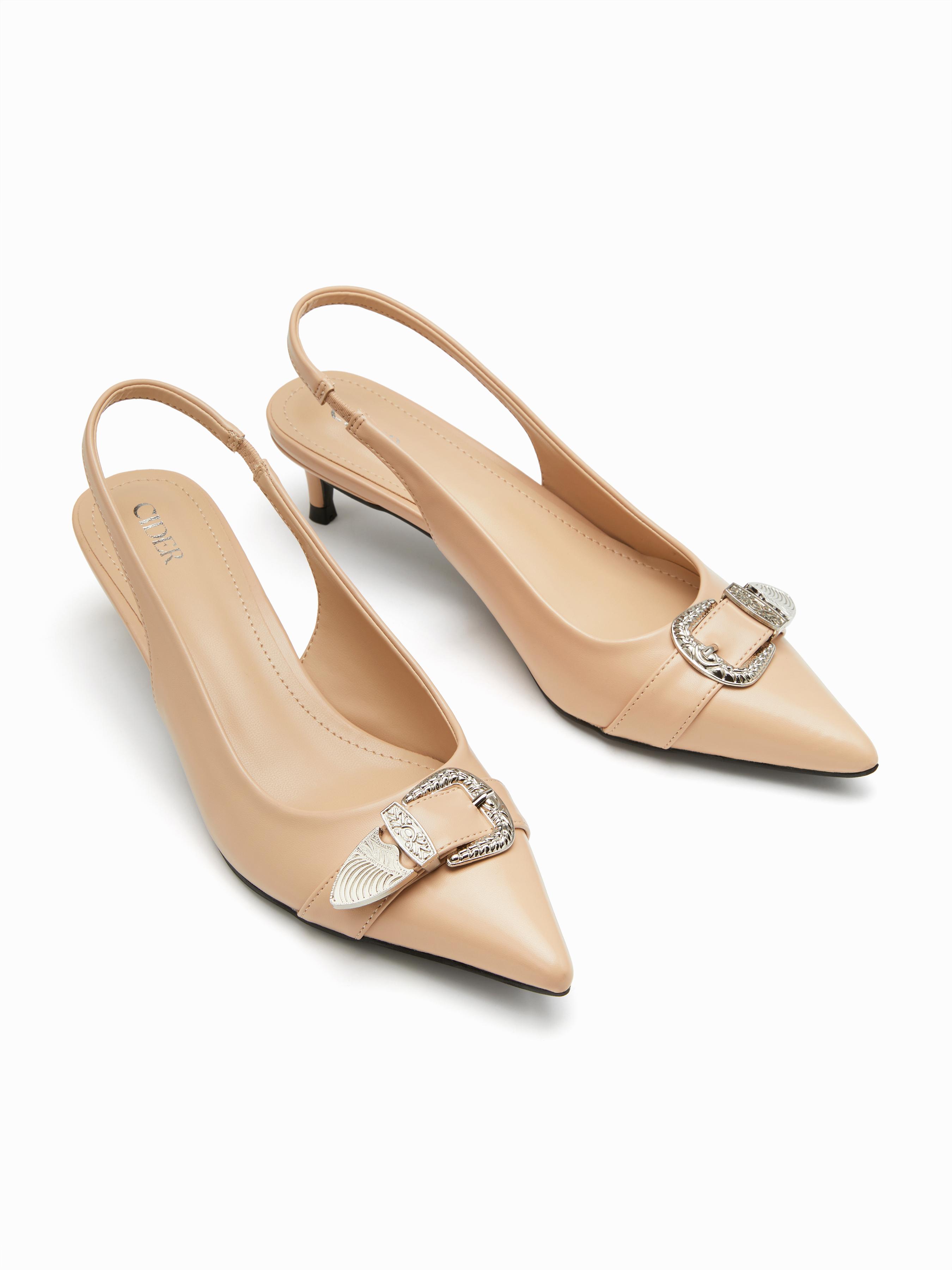 BUCKLE DECOR SLINGBACK KITTEN HEELS by CIDER