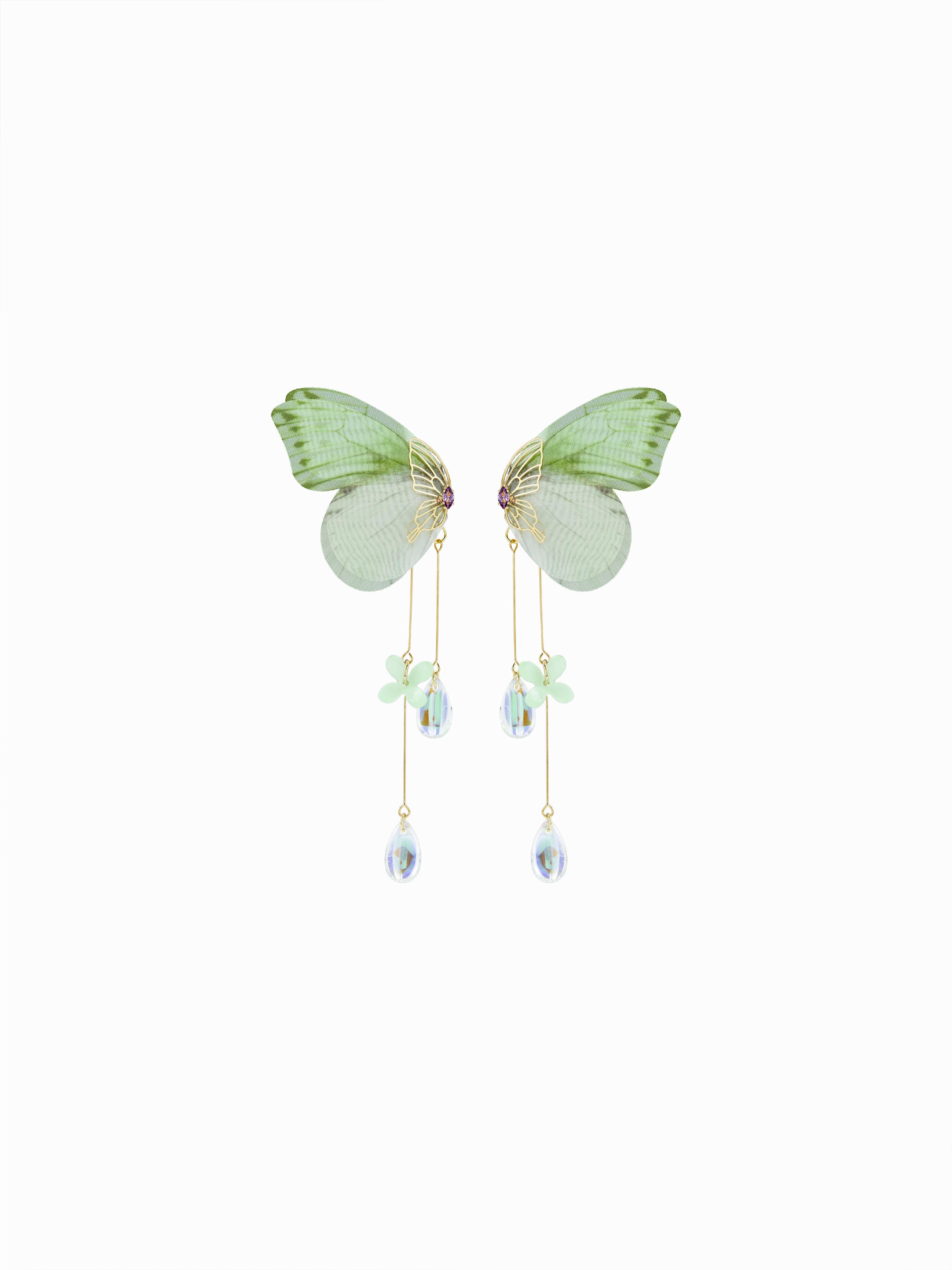 BUTTERFLY & ZIRCON DROP EARRINGS by CIDER