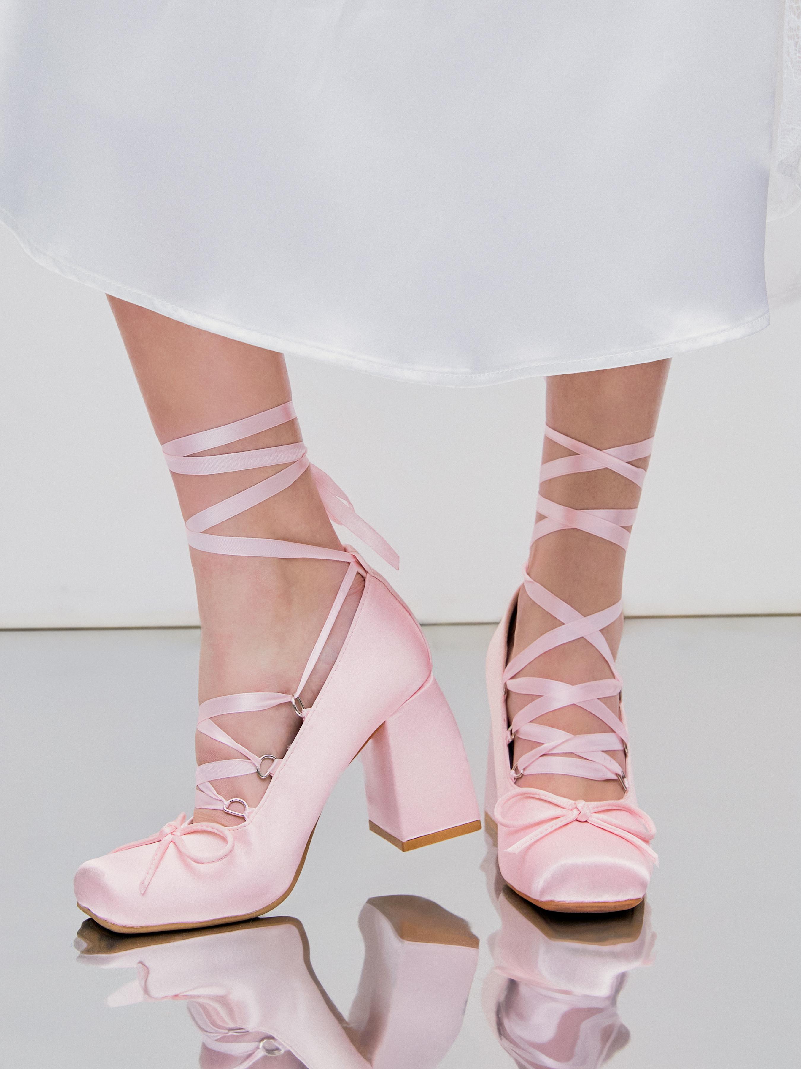 Ballet Satin Bow Mary Jane Heels by CIDER