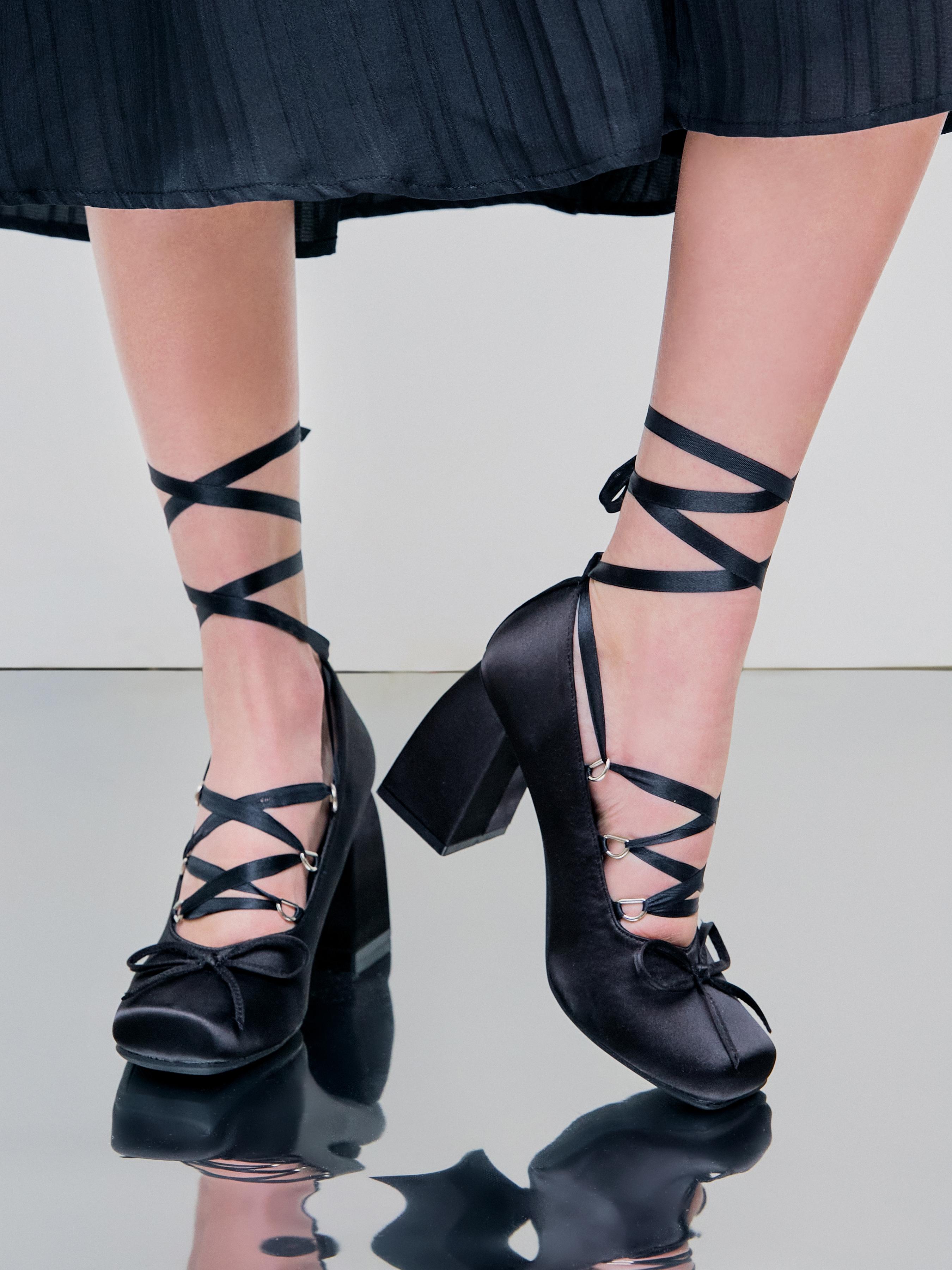 Ballet Satin Bow Mary Jane Heels by CIDER