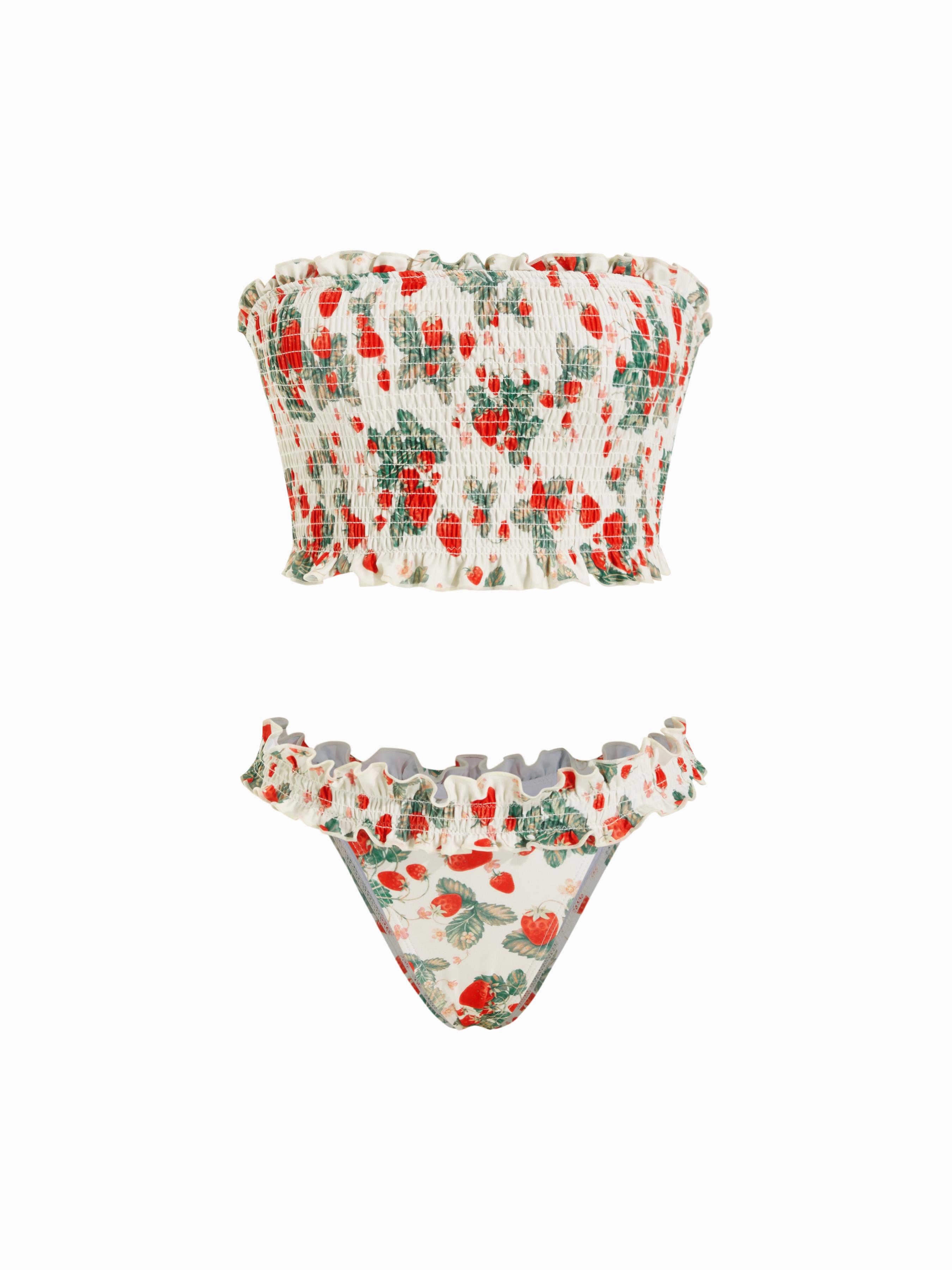 Bandeau Floral Shirred Lettuce Trim Bracelet Bikini Set by CIDER