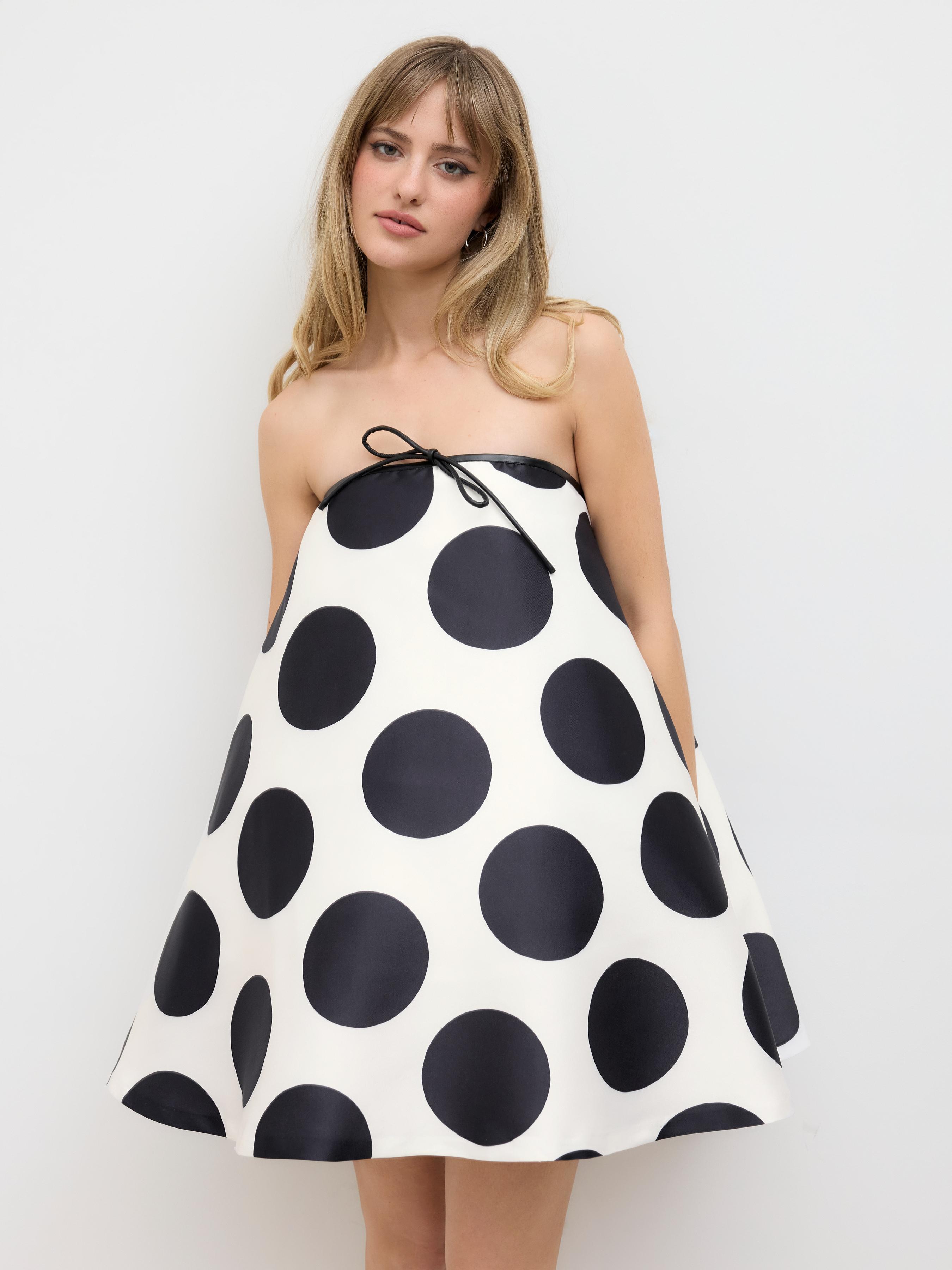 Bandeau Polka Dot Knotted Mini Dress by CIDER Bandeau Polka Dot Knotted Mini Dress by CIDER