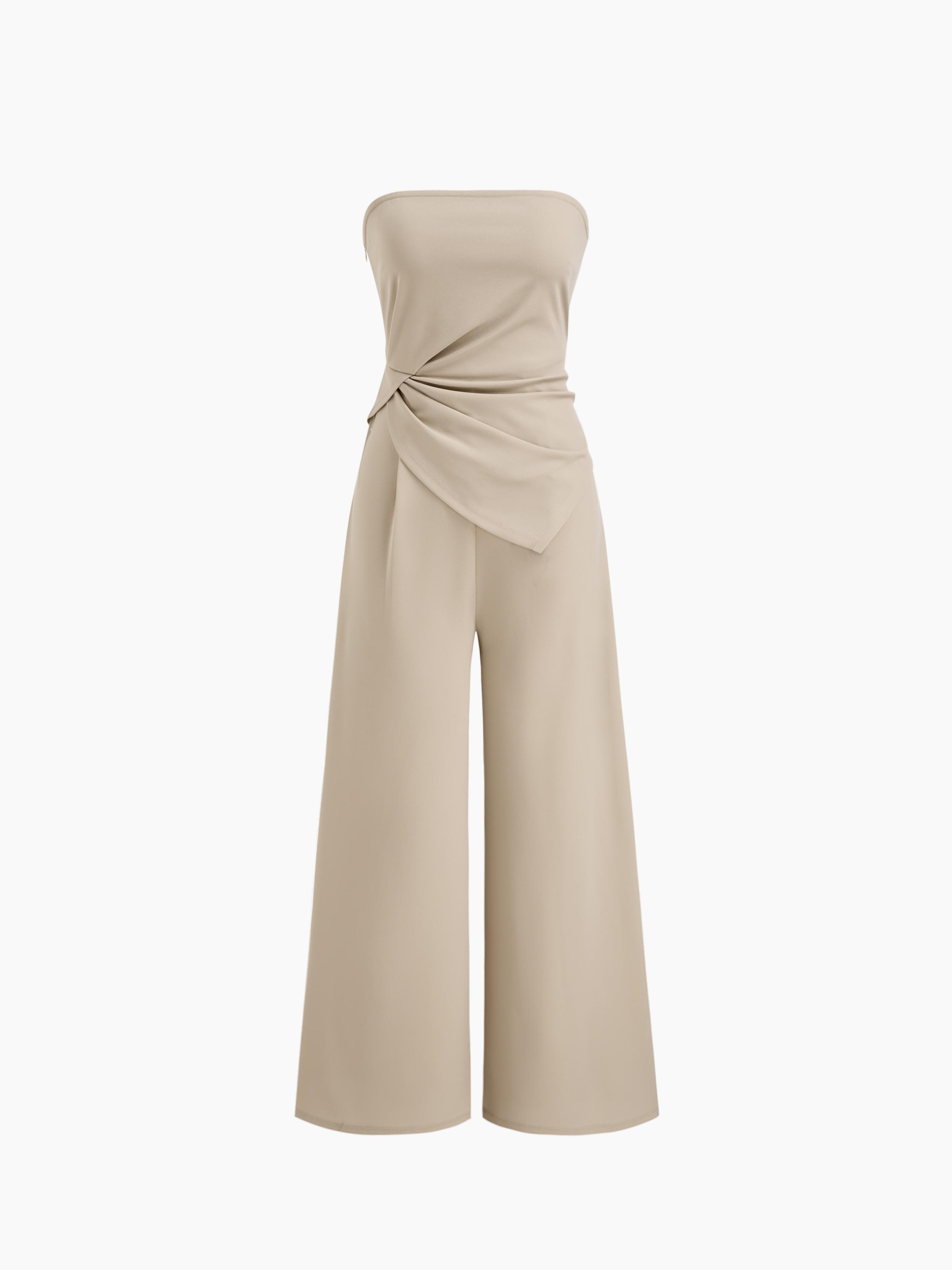Bandeau Ruched Elastic Waist Wide Leg Jumpsuit by CIDER