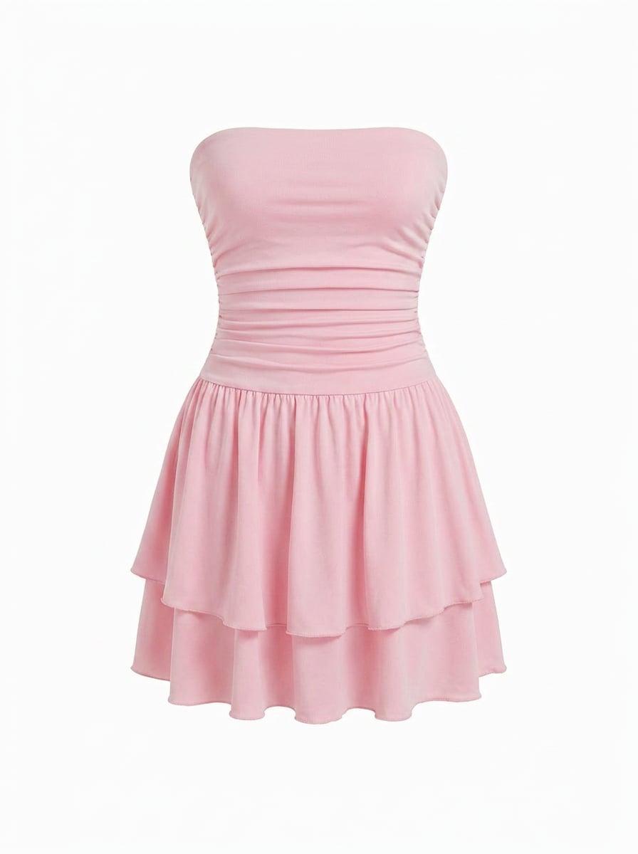 Bandeau Ruched High Stretch Tiered Mini Dress by CIDER