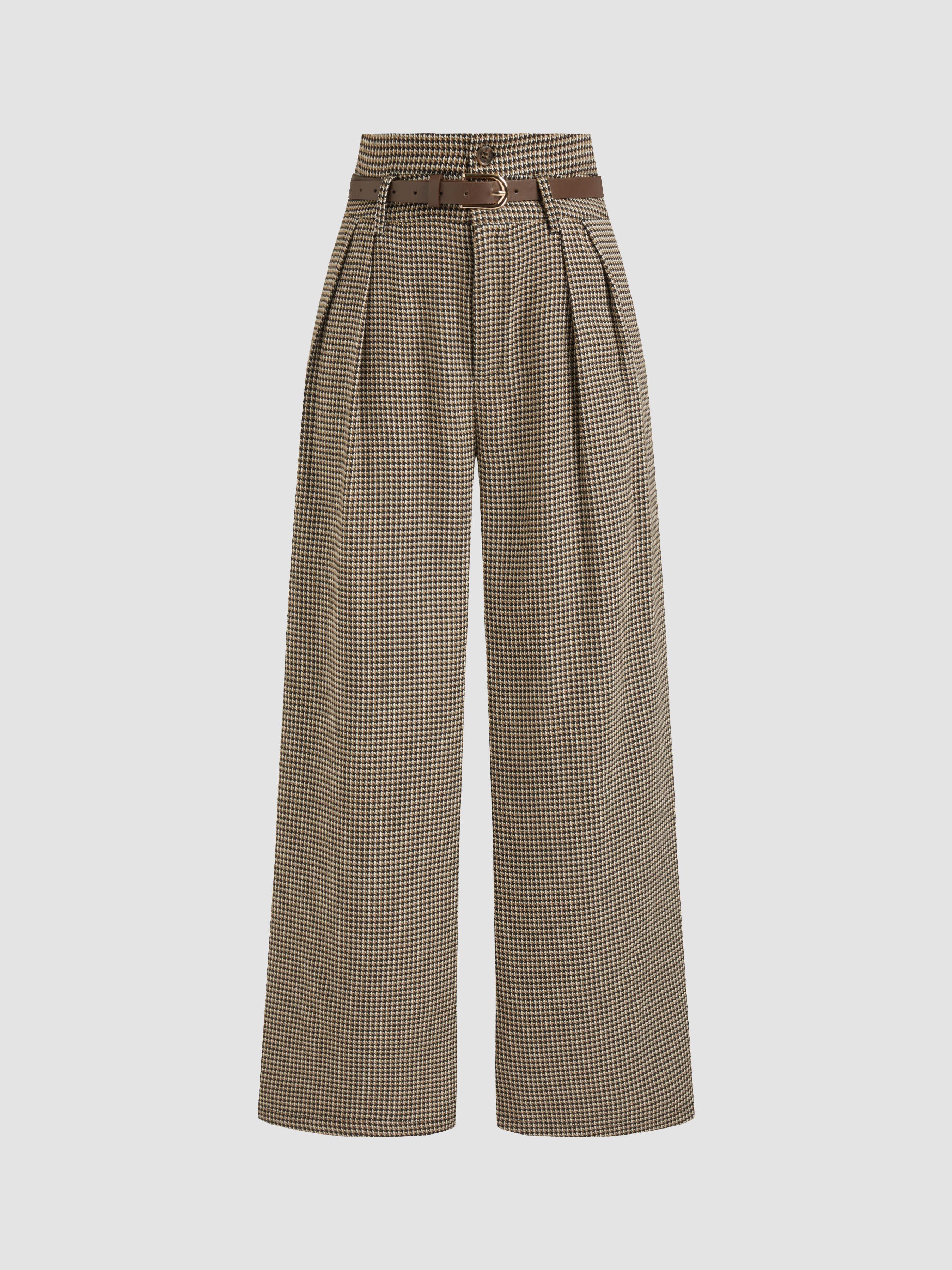Belted High Rise Houndstooth Trouser by CIDER