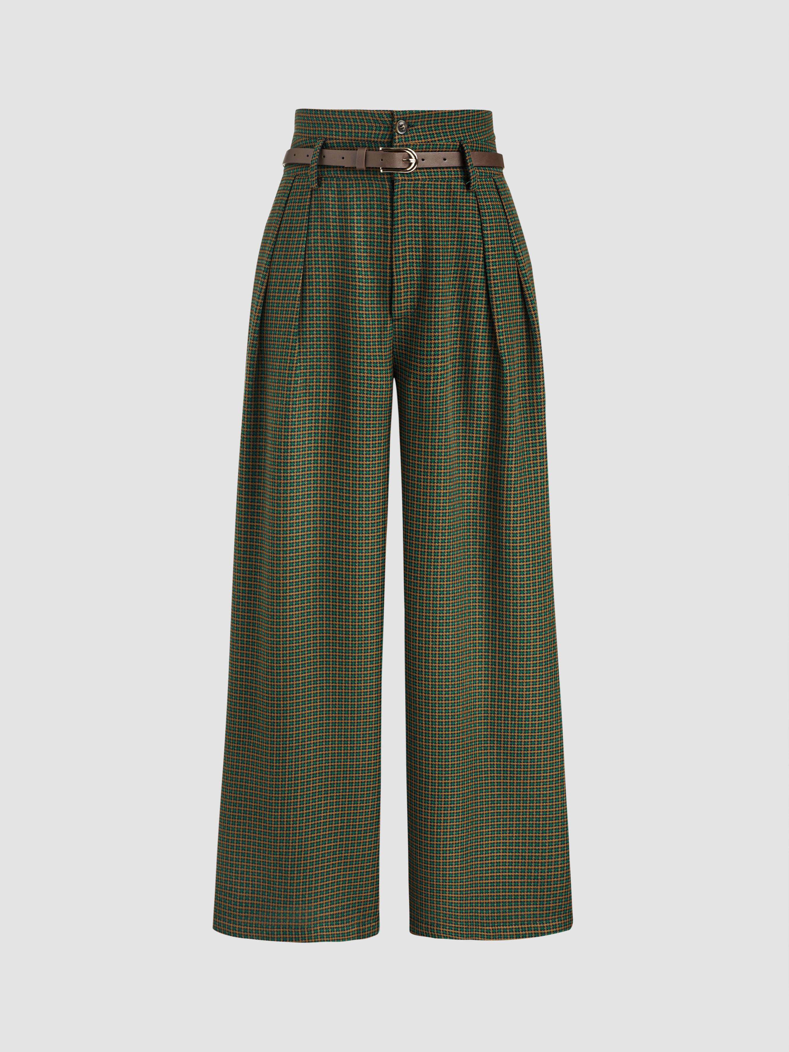 Belted High Rise Houndstooth Trouser by CIDER