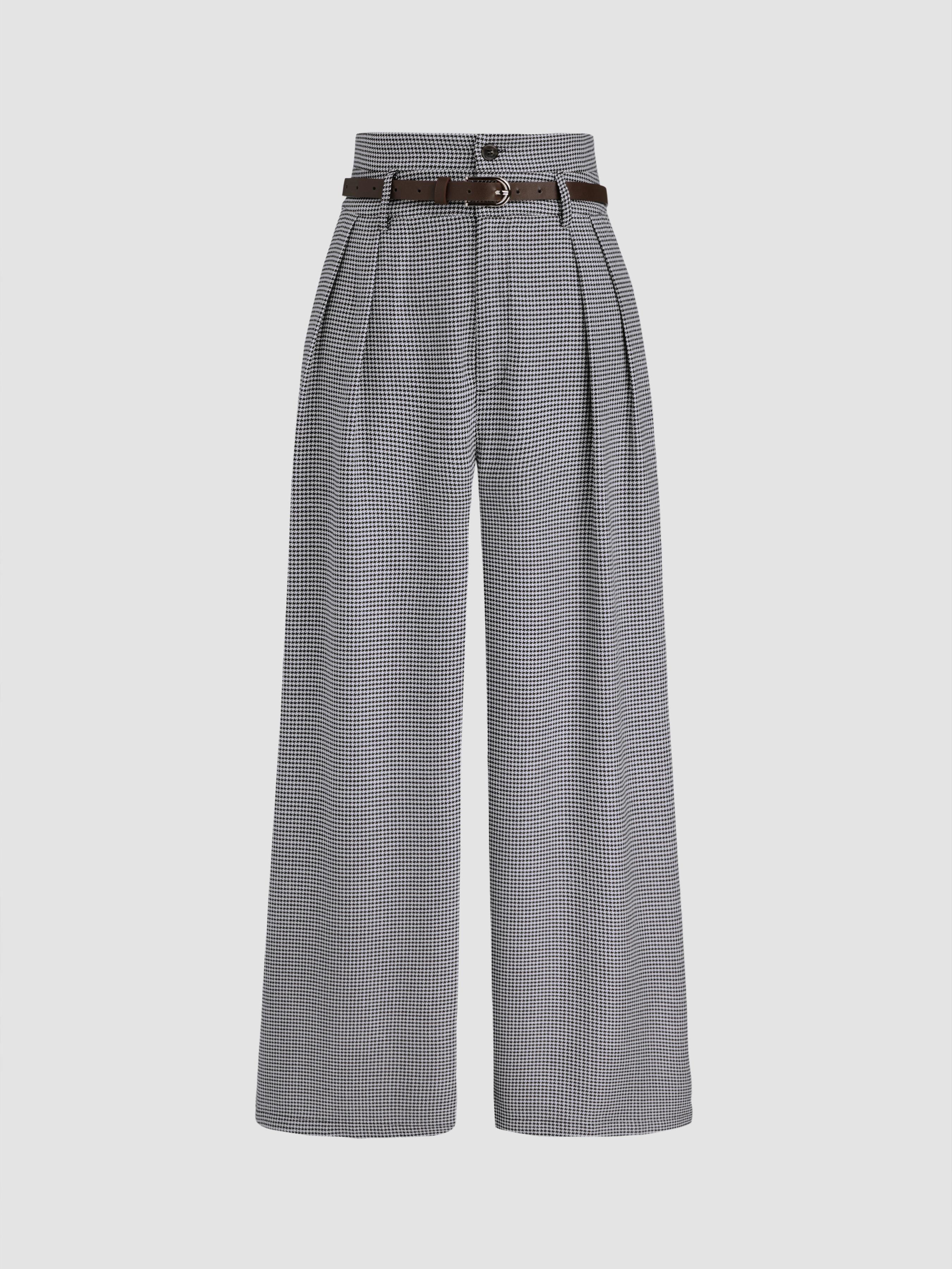 Belted High Rise Houndstooth Trouser by CIDER