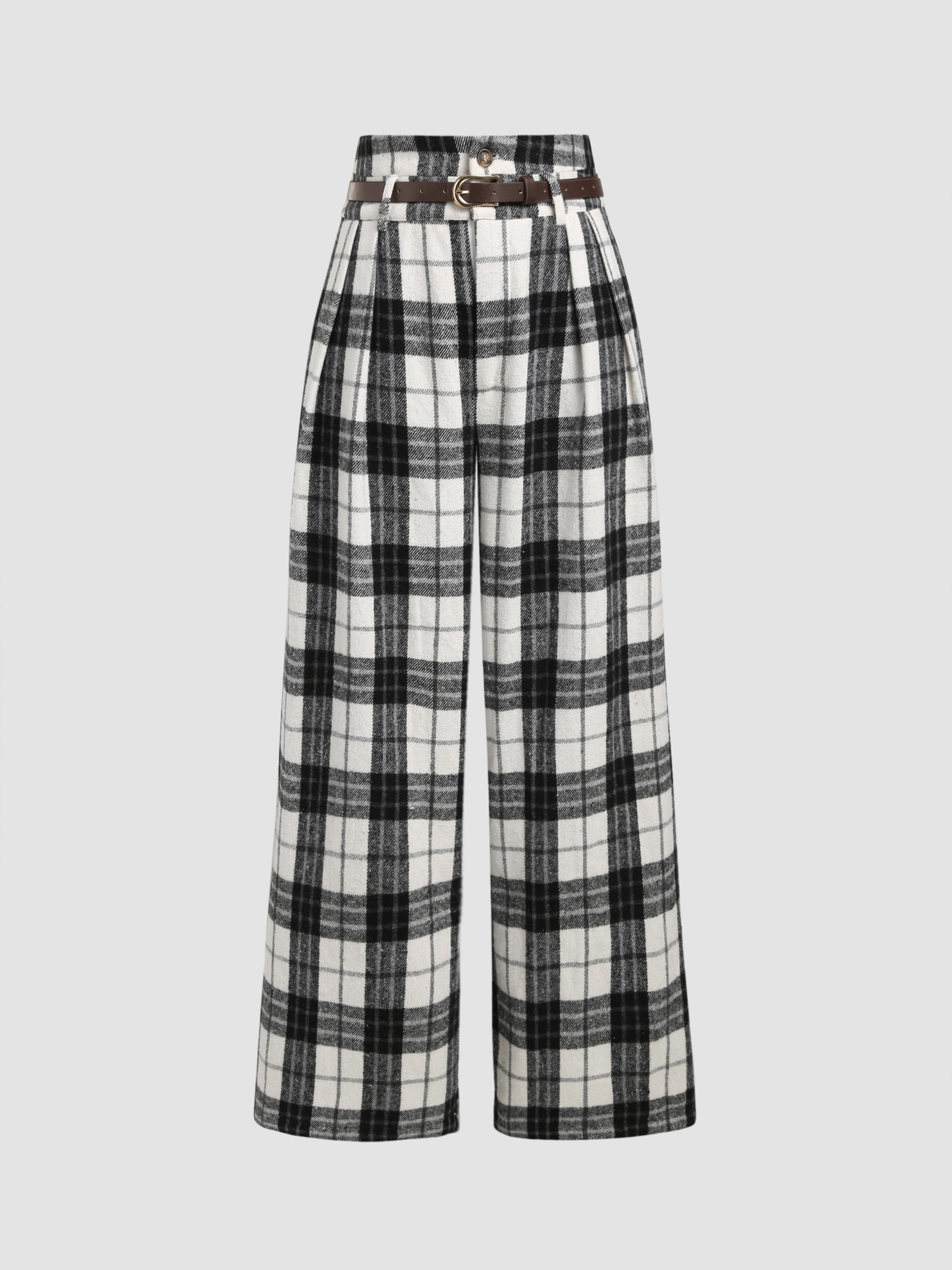 Belted High Rise Houndstooth Trouser by CIDER